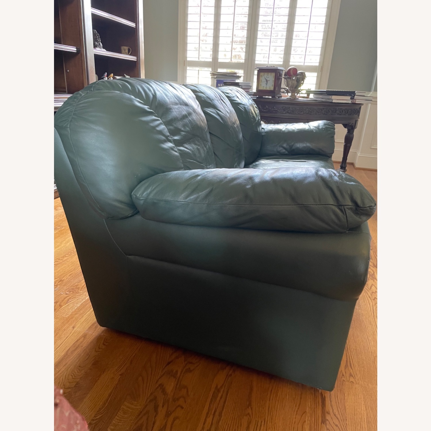 Antique Emerald Green Leather Sofa - image-6