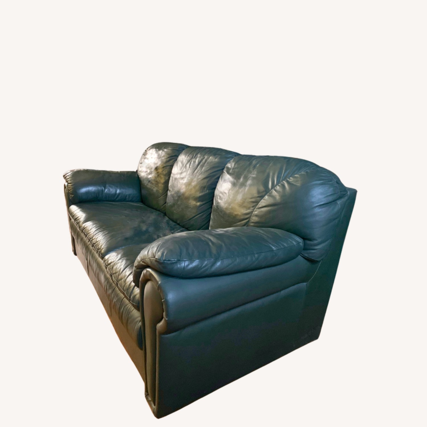 Antique Emerald Green Leather Sofa - image-2