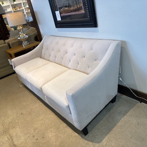 Used Better by Design Suede Tufted Sofa Oatmeal for sale on AptDeco