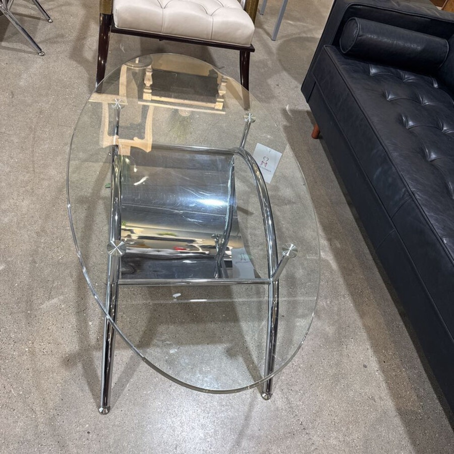 Chrome & Oval Glass Top Coffee Table - image-2