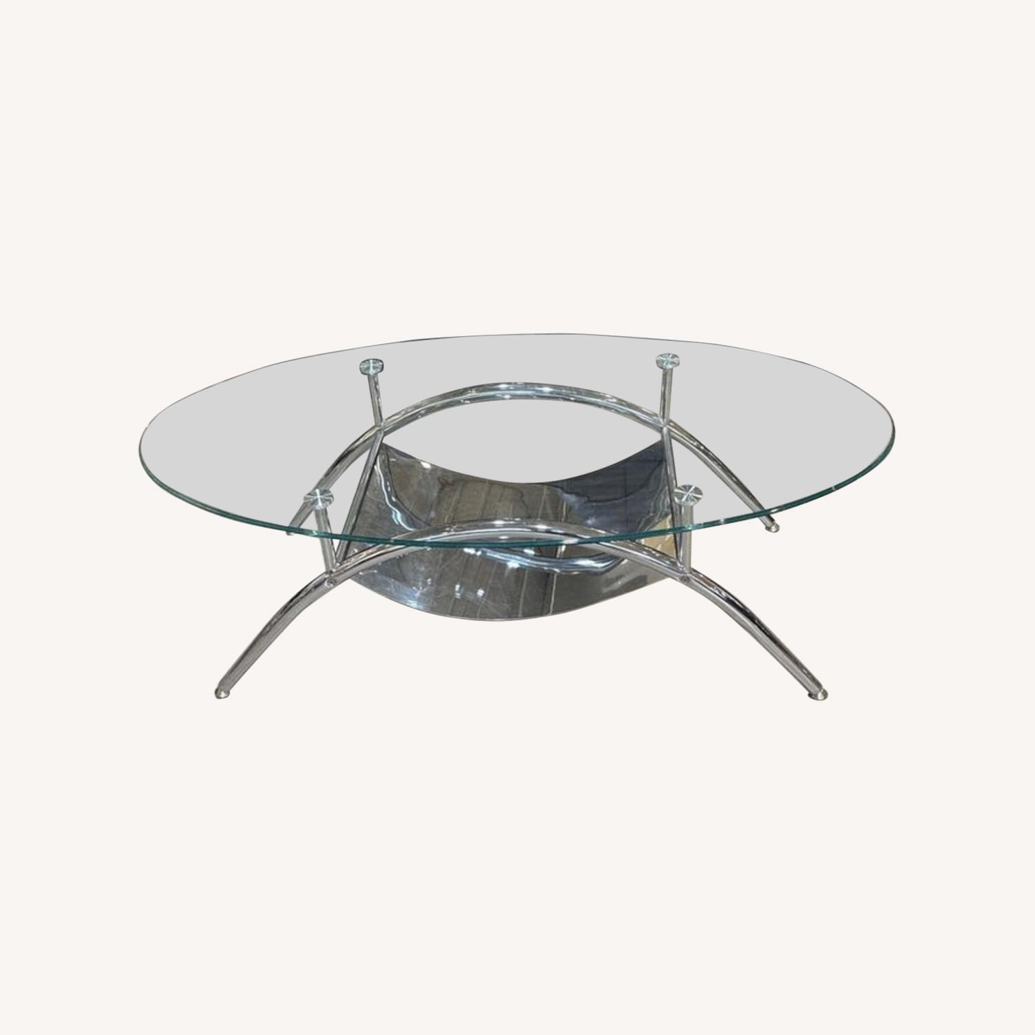 Chrome & Oval Glass Top Coffee Table - image-0