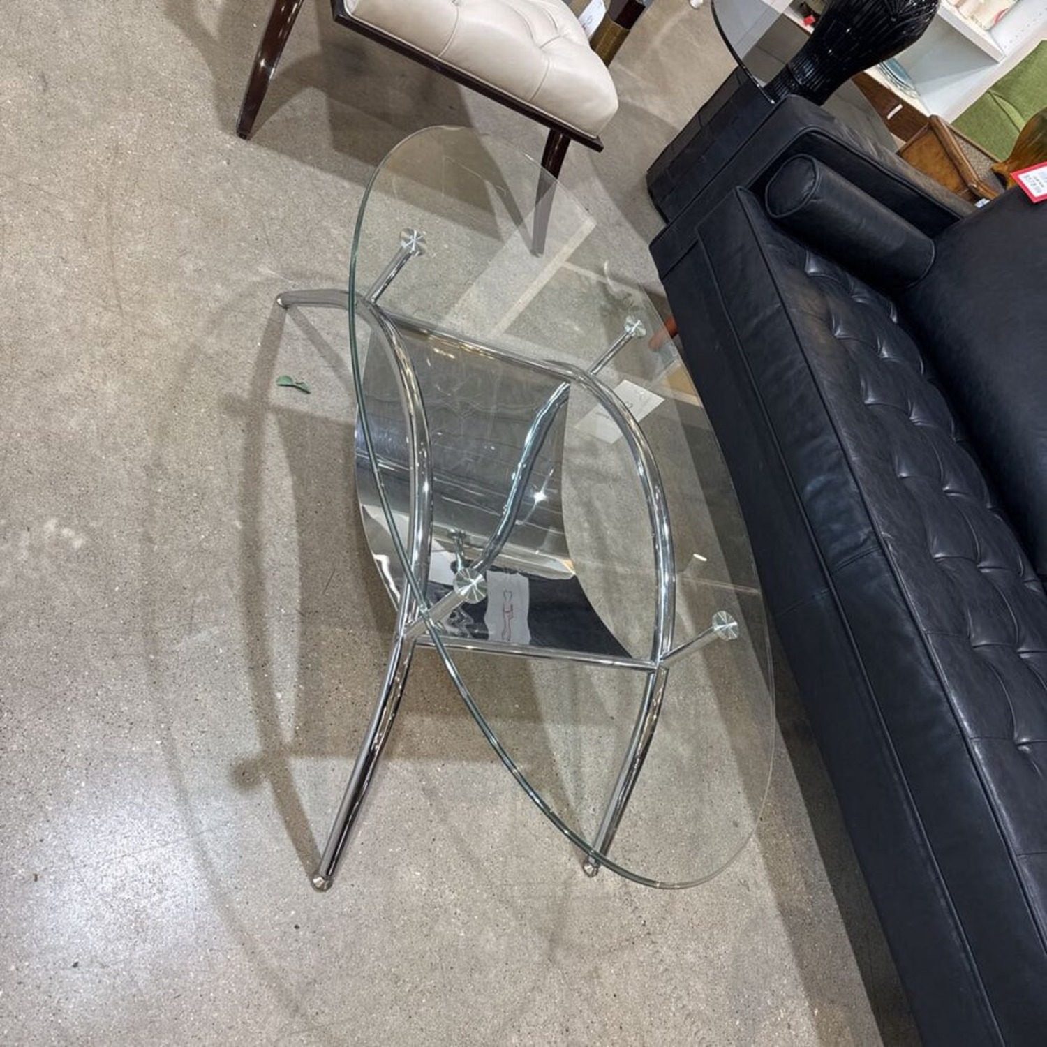 Chrome & Oval Glass Top Coffee Table - image-4