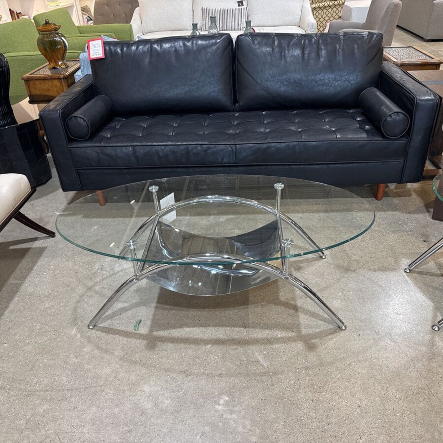 Chrome & Oval Glass Top Coffee Table - image-1