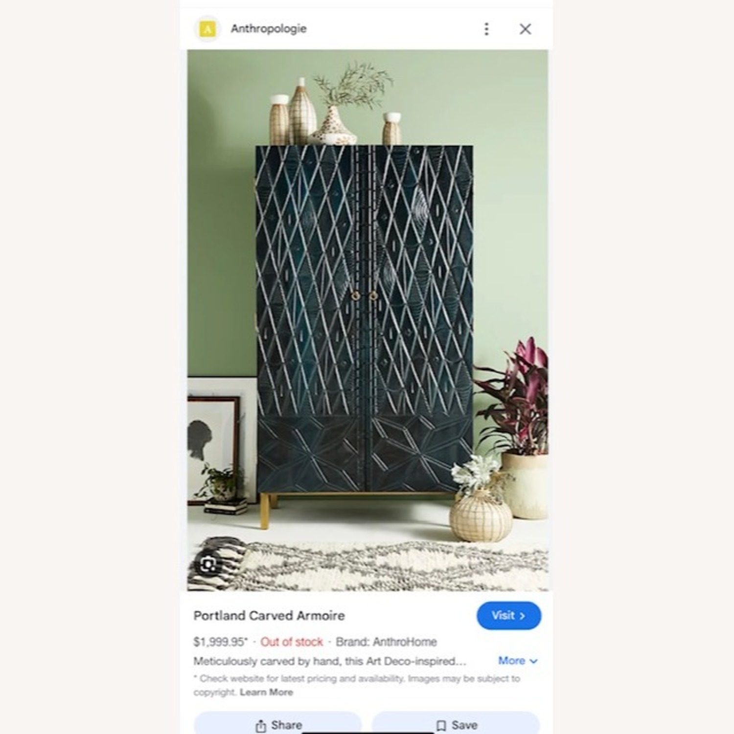 Anthropologie Portland Carved Wooden Armoire - image-4