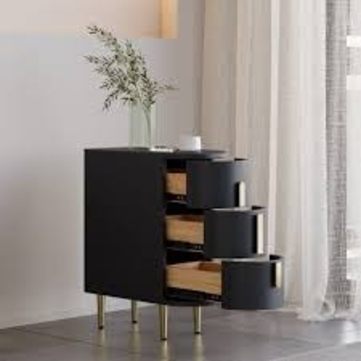 Modern Leather Narrow Nightstand, Black - image-3