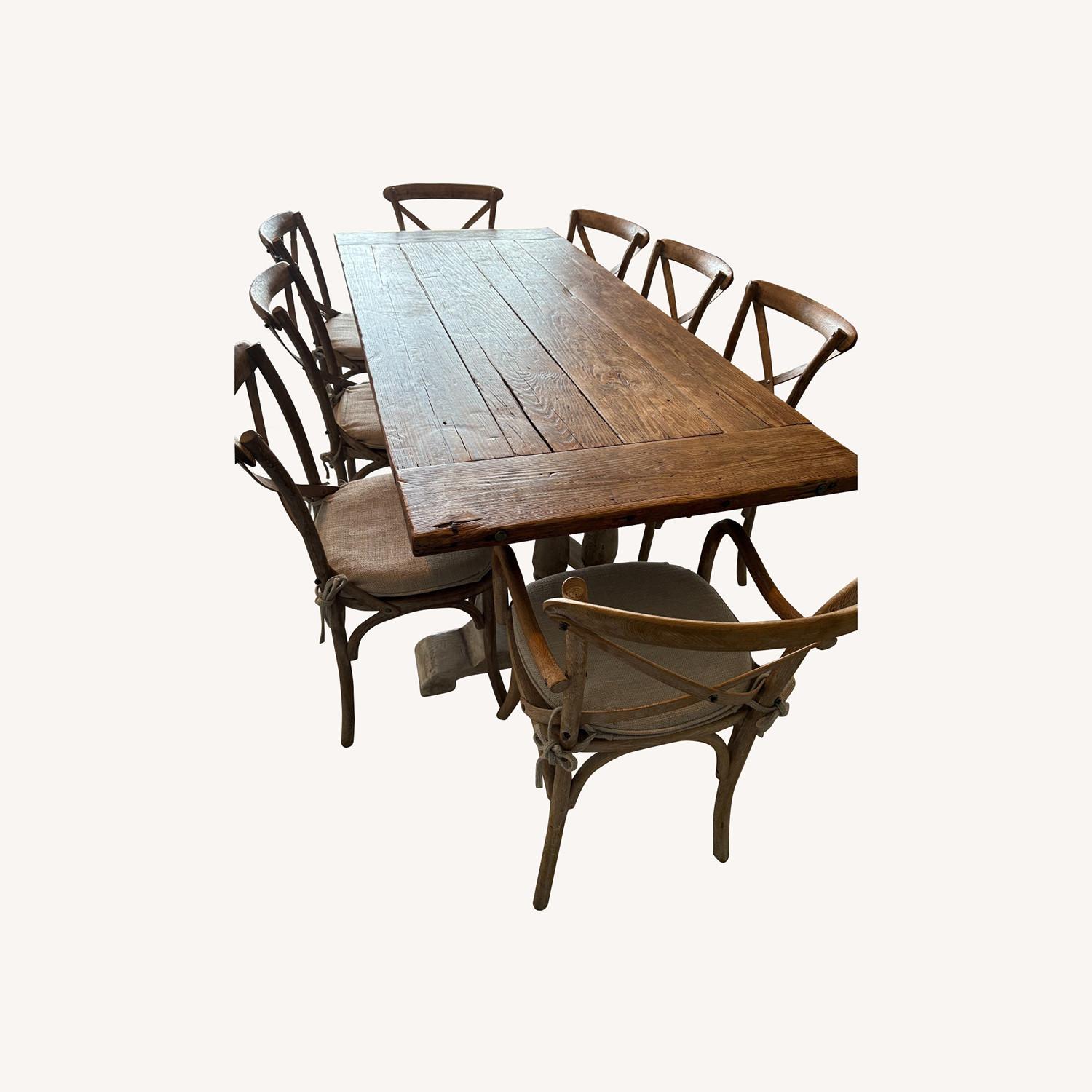 Vintage Wooden Dining Table with 8 Chairs - image-0