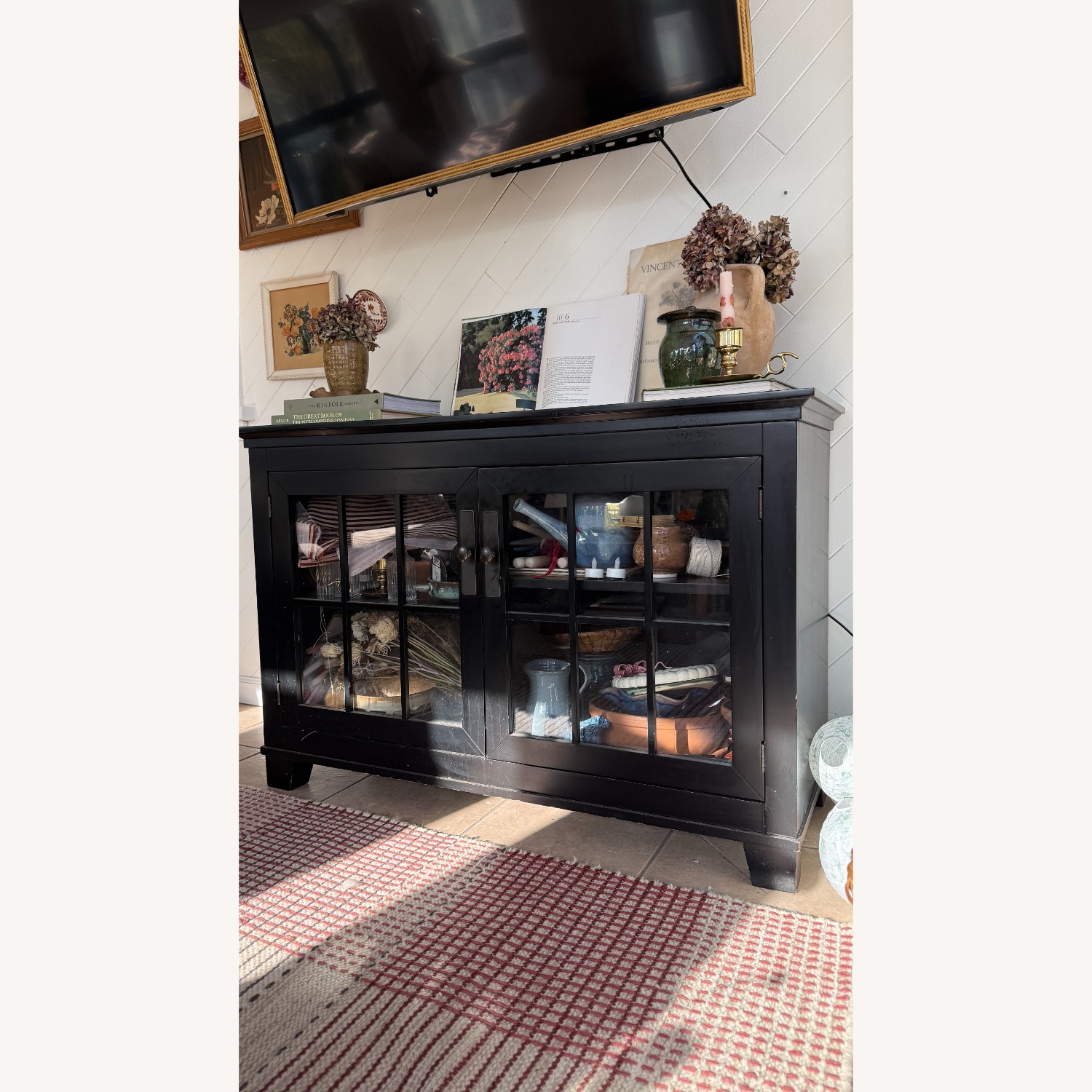 Pottery Barn Black Glass-Front Storage Cabinet - image-2