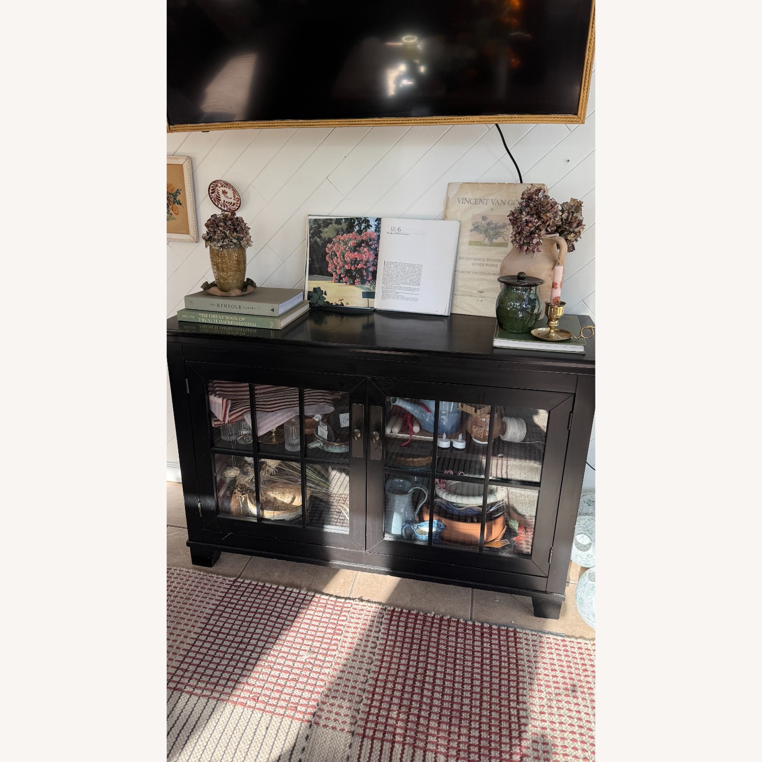 Pottery Barn Black Glass-Front Storage Cabinet - image-0