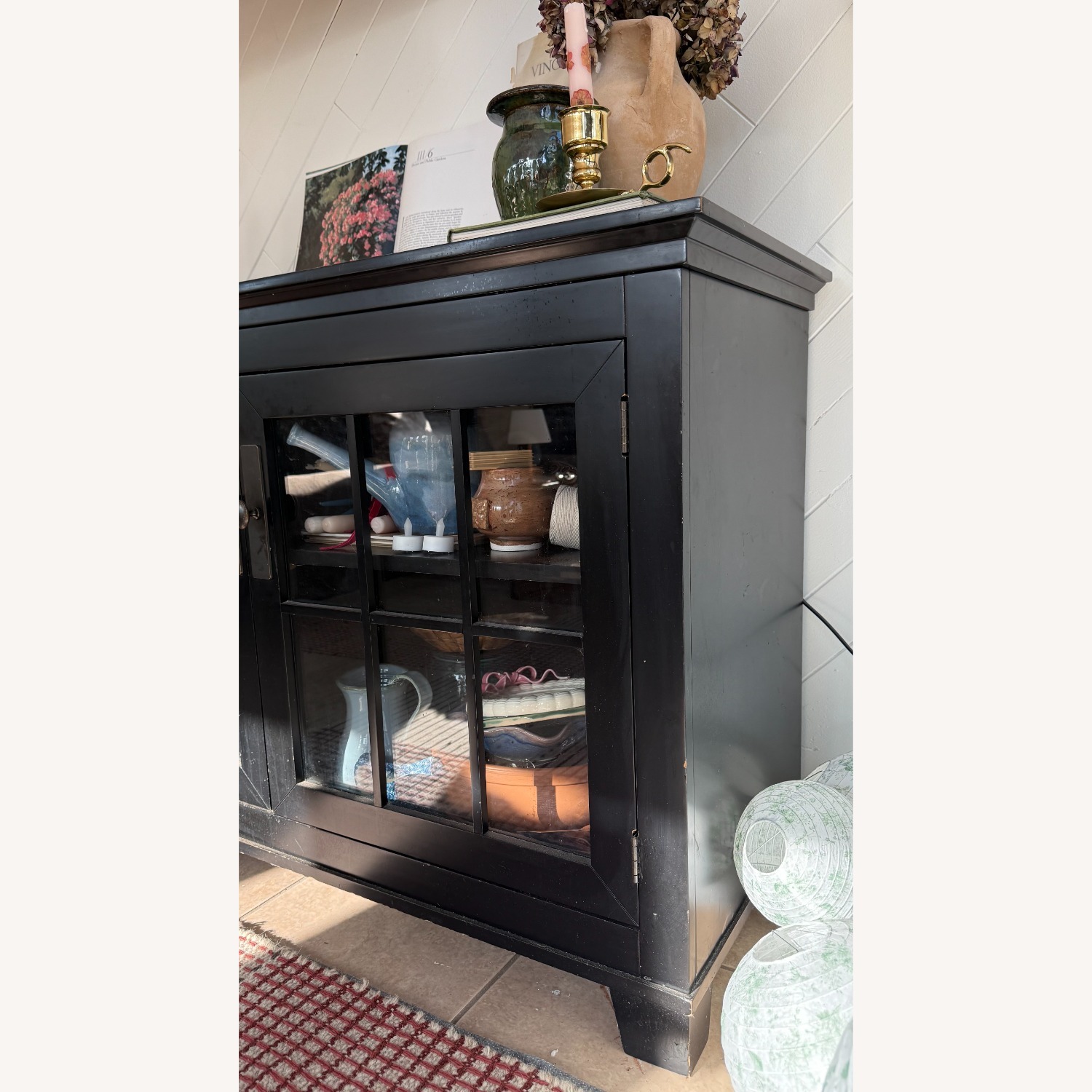 Pottery Barn Black Glass-Front Storage Cabinet - image-1