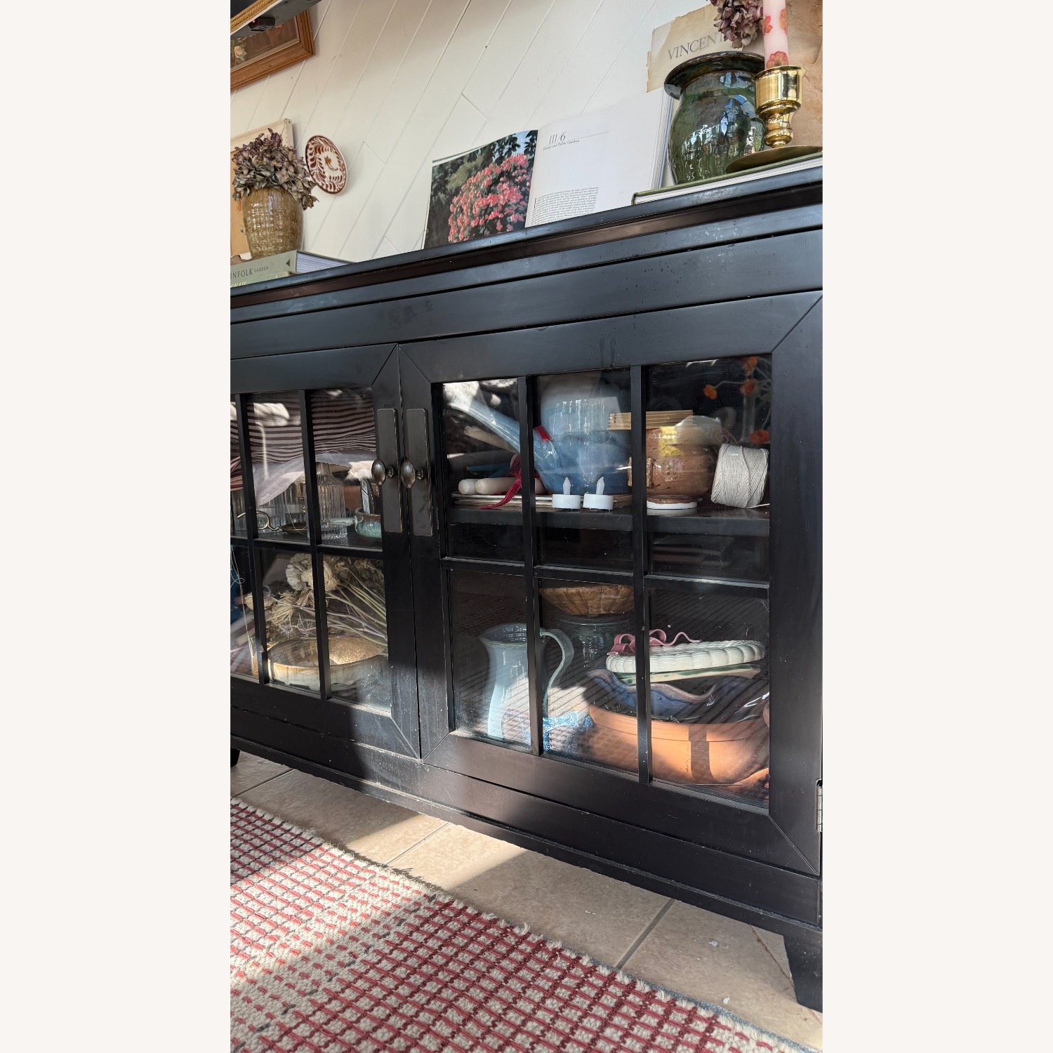 Pottery Barn Black Glass-Front Storage Cabinet - image-3