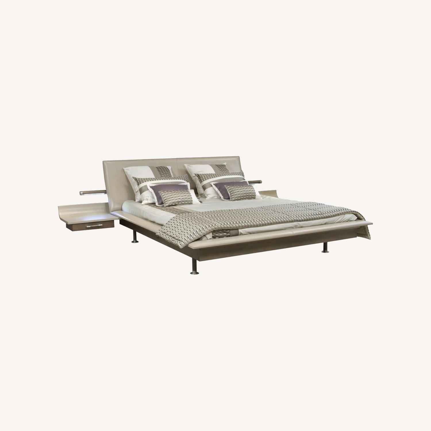 Roche Bobois Gray Leather Bed with Nightstands - image-0