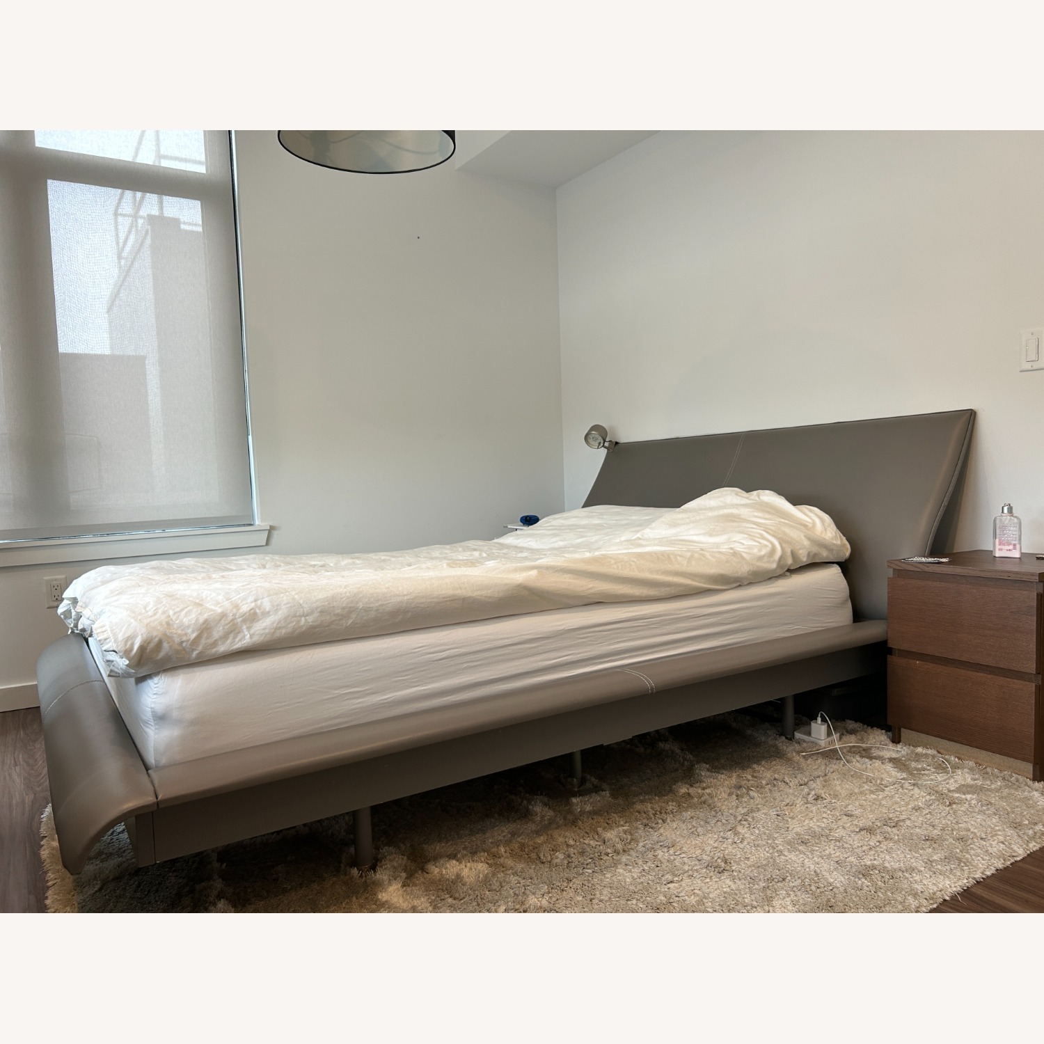 Roche Bobois Gray Leather Bed with Nightstands - image-1