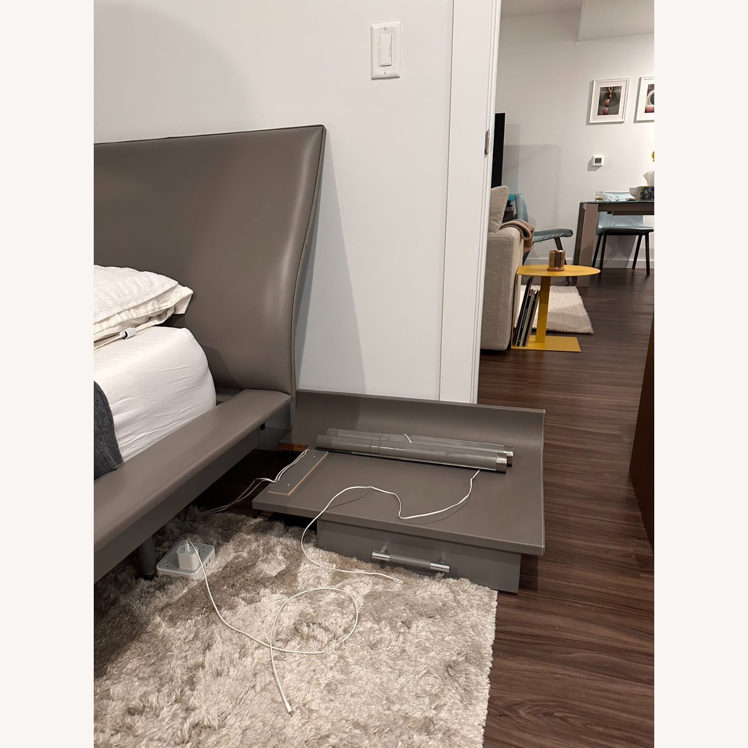 Roche Bobois Gray Leather Bed with Nightstands - image-4