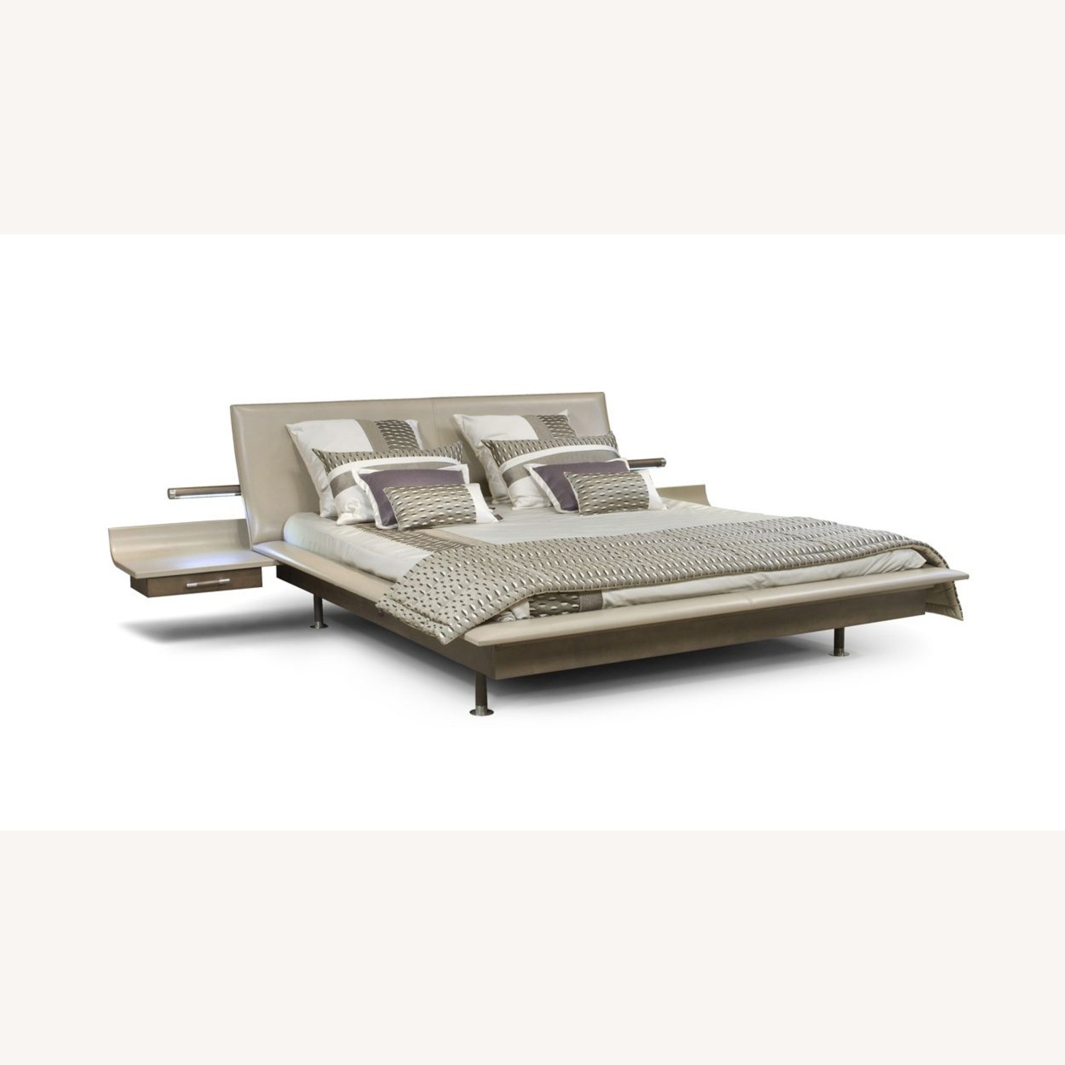 Roche Bobois Gray Leather Bed with Nightstands - image-6