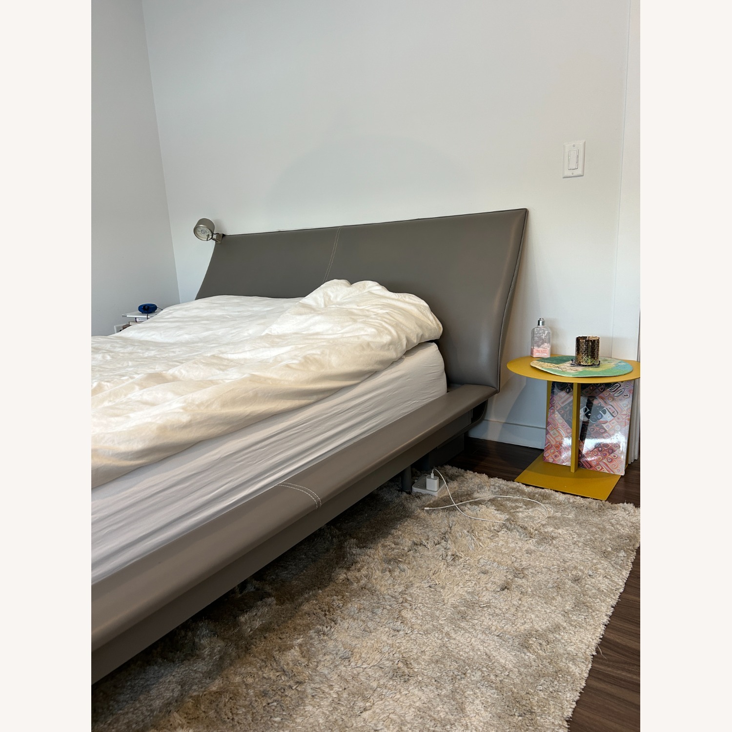 Roche Bobois Gray Leather Bed with Nightstands - image-3