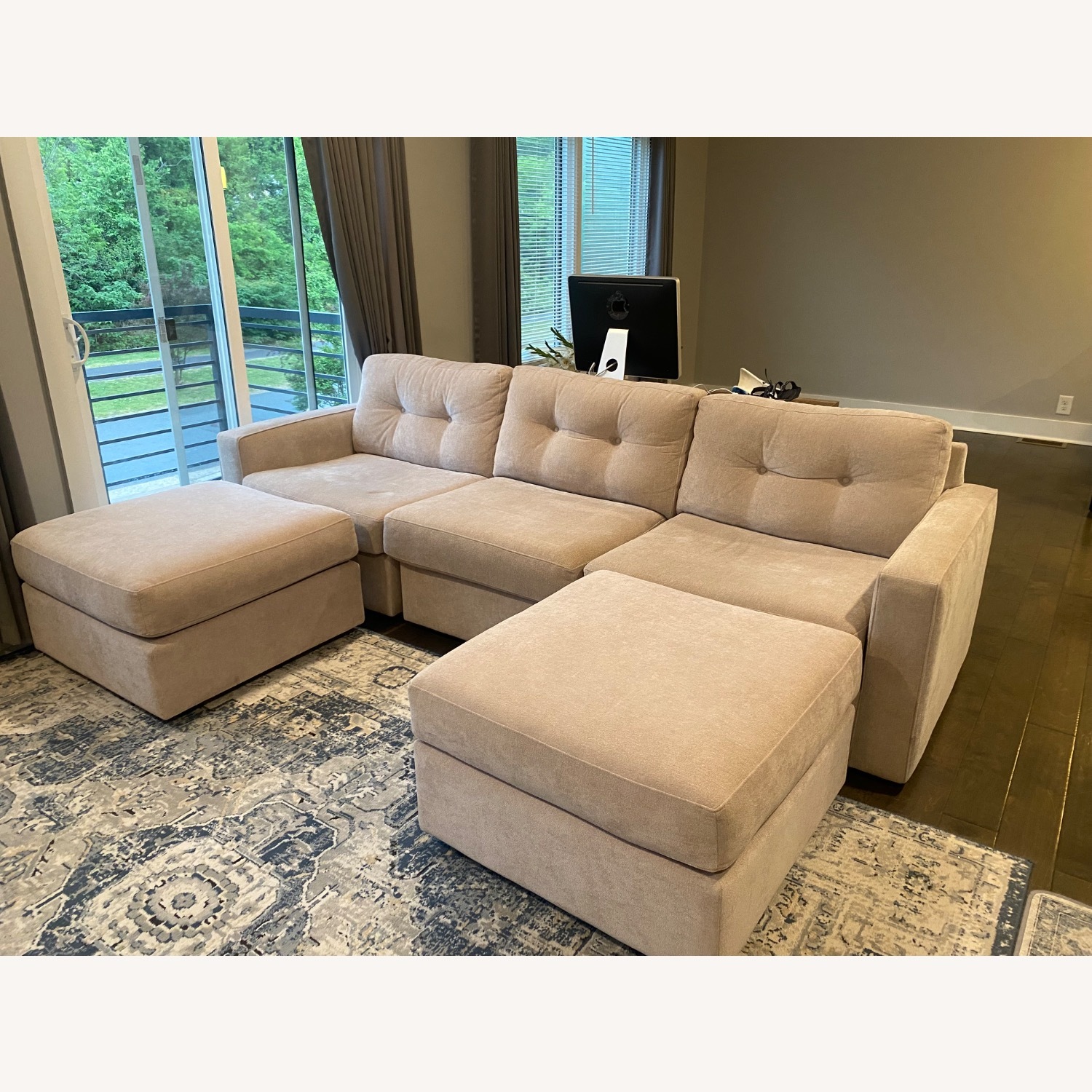 Rooms To Go Beige Modular Sofa and Ottomans - image-3