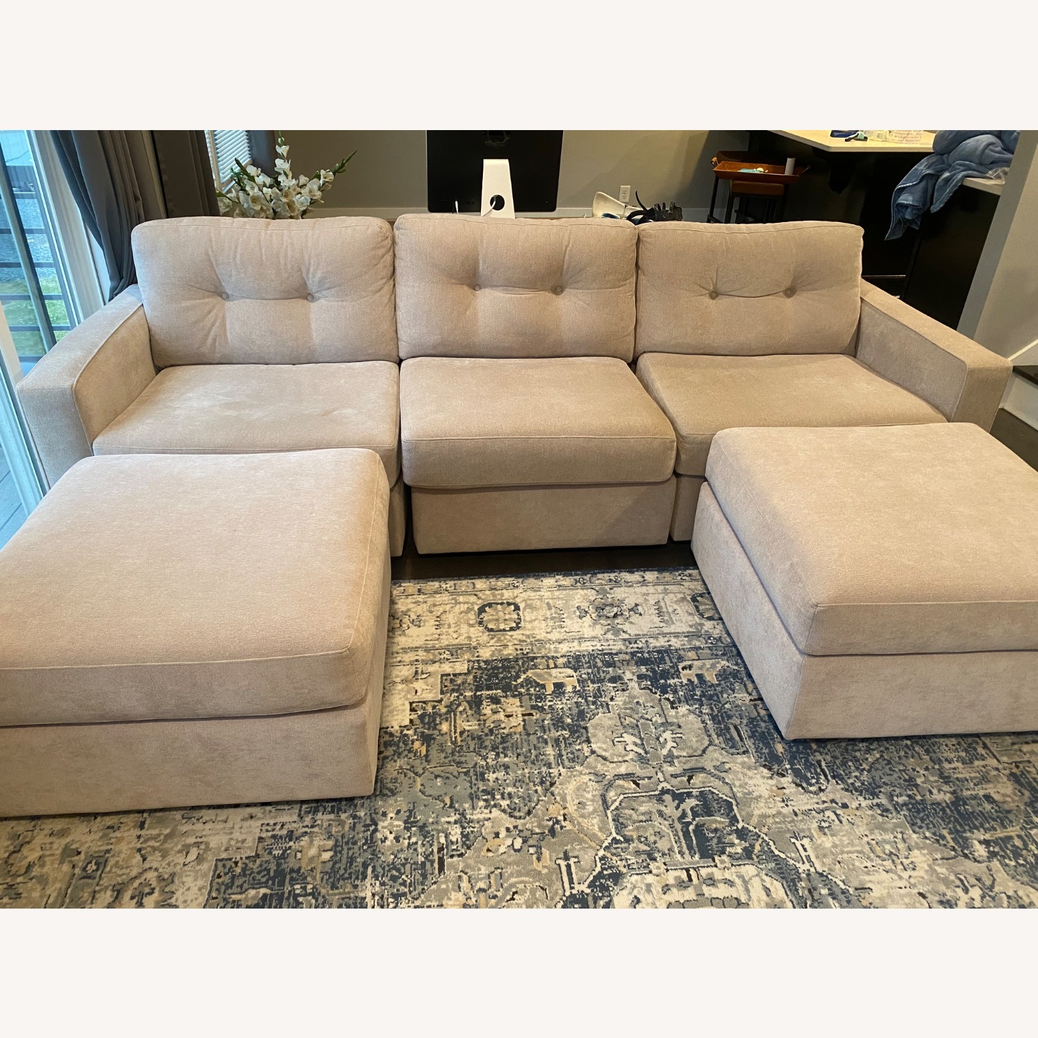 Rooms To Go Beige Modular Sofa and Ottomans - image-1