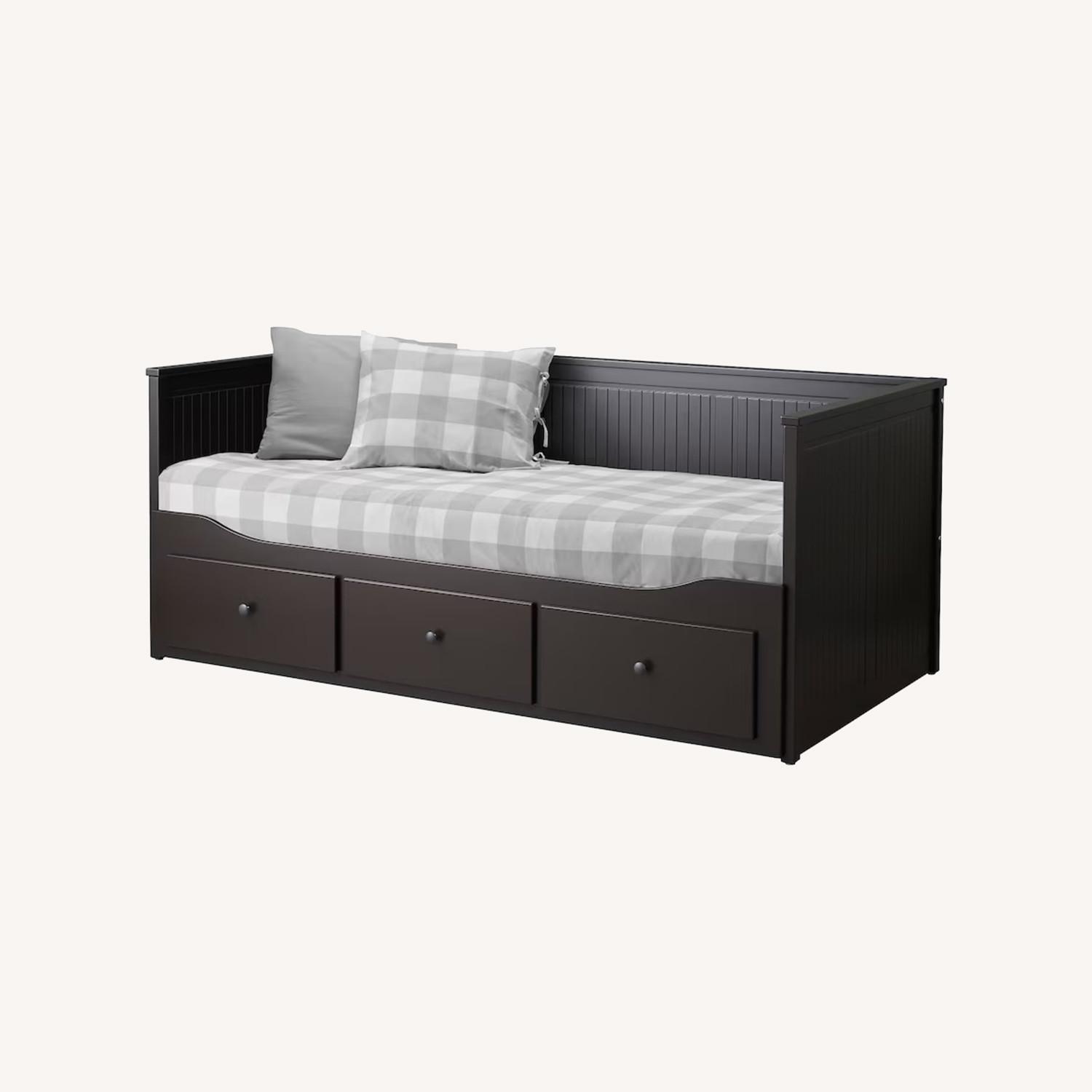 IKEA Daybed Frame with 3 Drawers, Black-brown, Twin - image-0