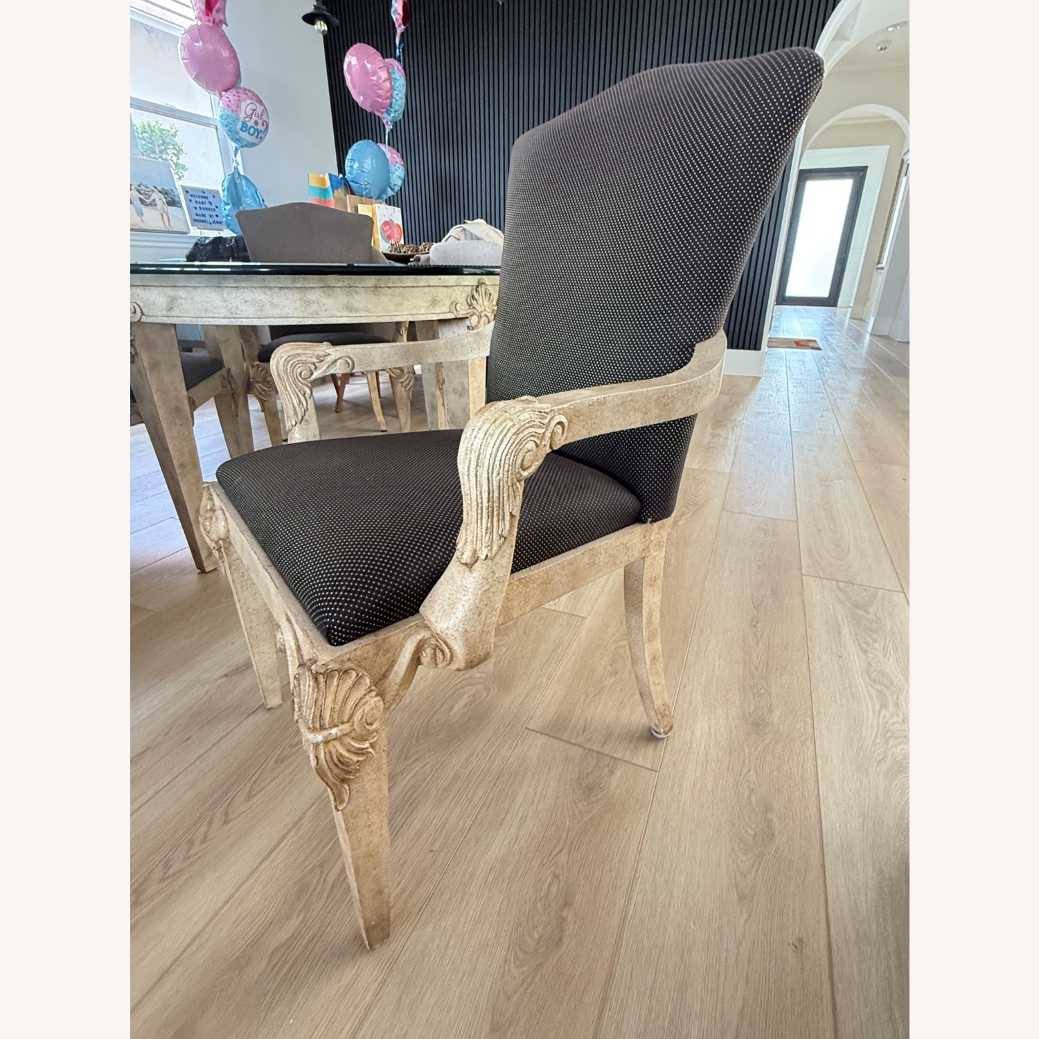 Ornate Carved Round Glass Dining Table with Chair - image-3