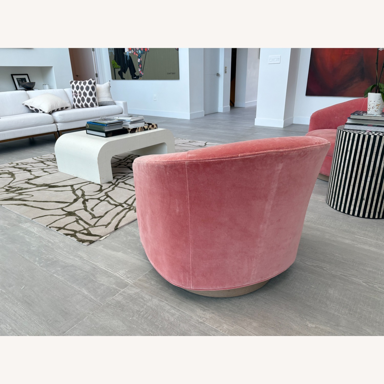 Anthropologie Cosette Pink Swivel Chair - image-3