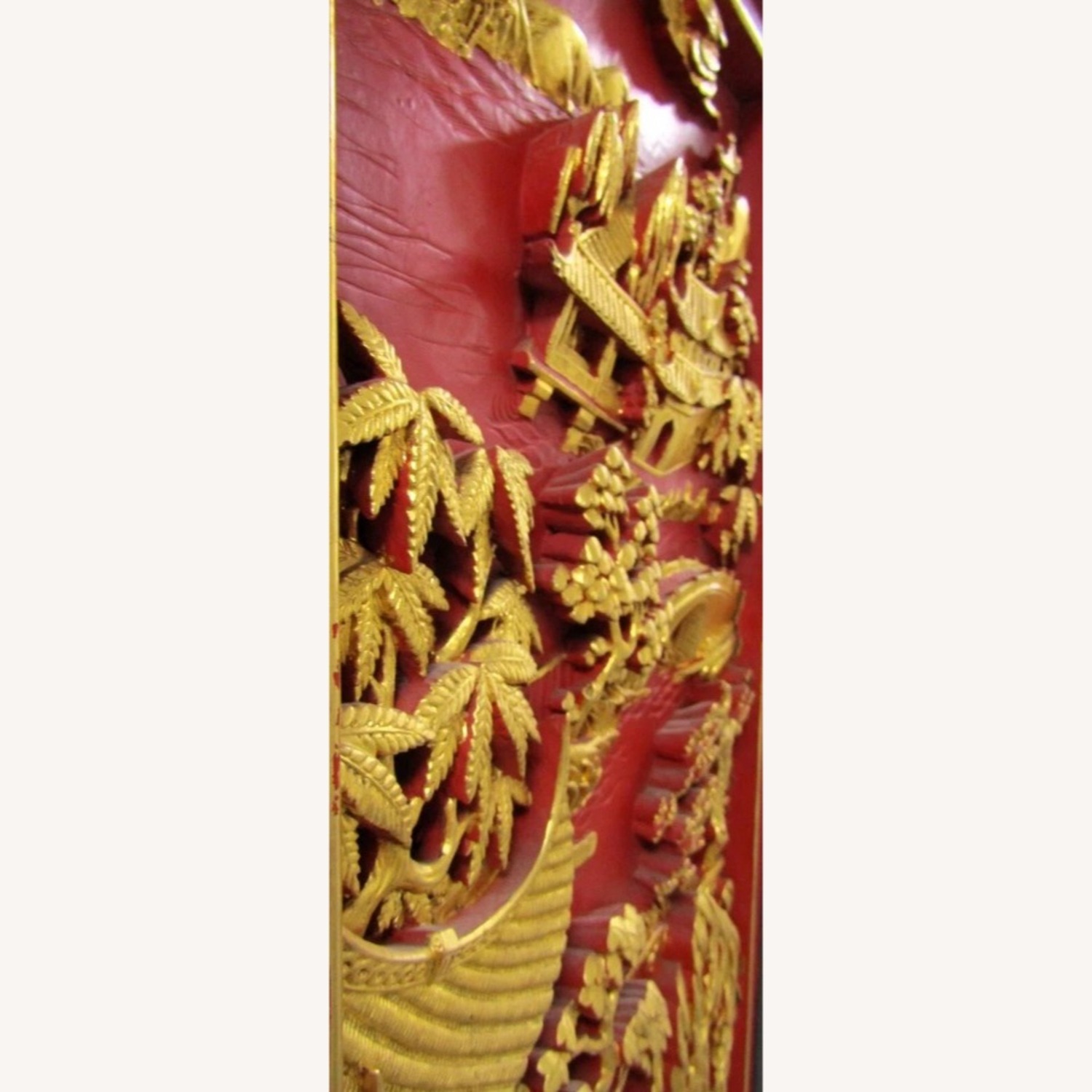 Pair Chinese Black Lacquer Painted Carved Panels - image-14