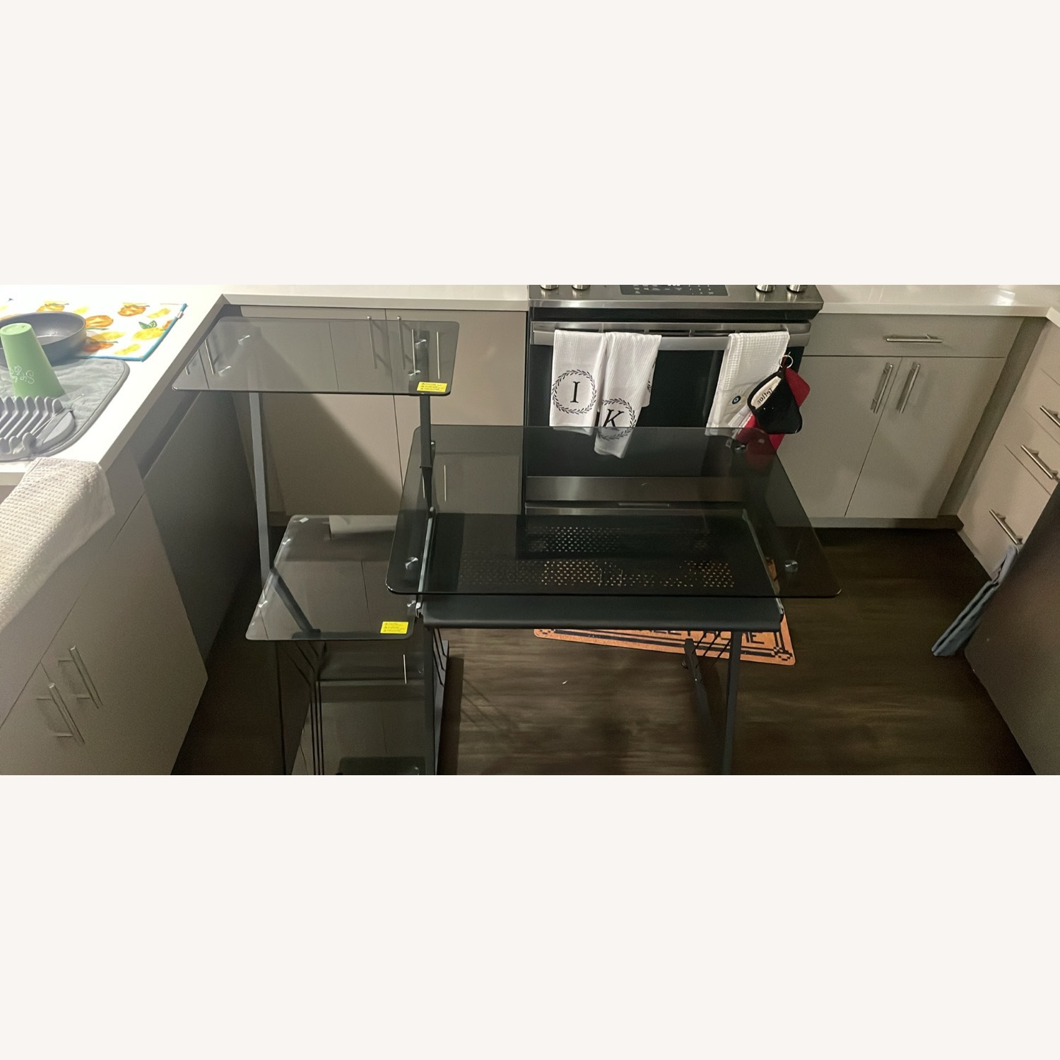 Black Tempered Glass 3 Tier Shelf Desk - image-1