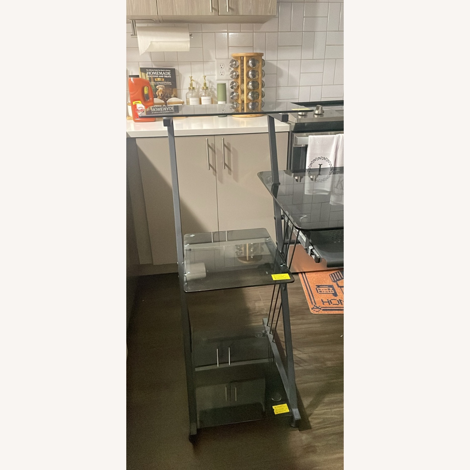 Black Tempered Glass 3 Tier Shelf Desk - image-5