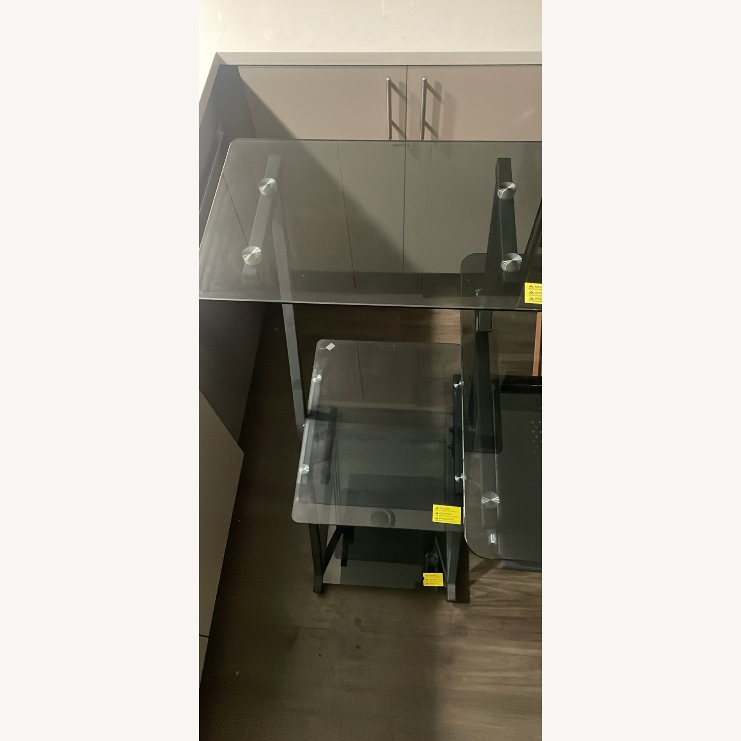 Black Tempered Glass 3 Tier Shelf Desk - image-2
