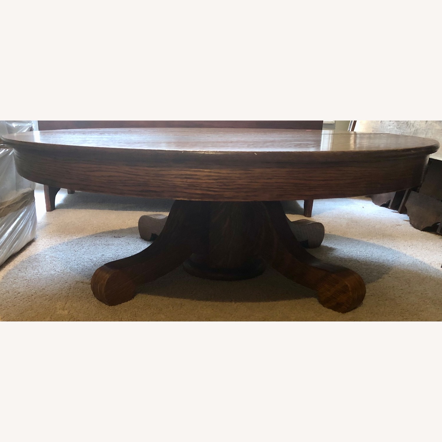 Antique Round Pedestal Coffee Table in Solid Oak  - image-3
