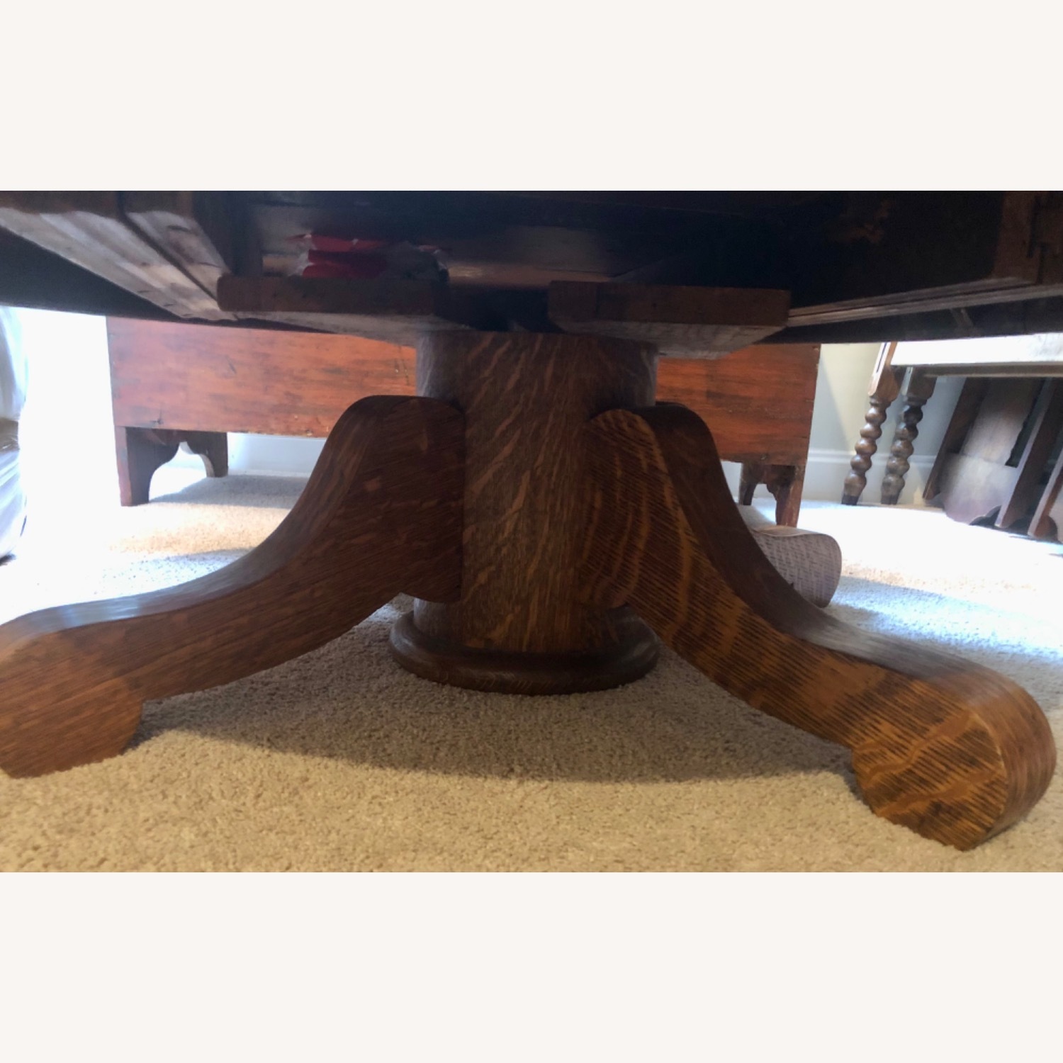 Antique Round Pedestal Coffee Table in Solid Oak  - image-4