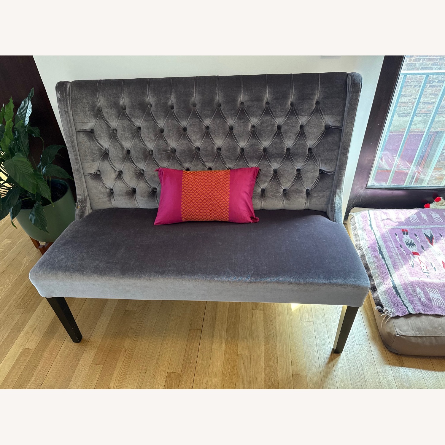 Small Dark Grey Velvet Loveseat - image-1
