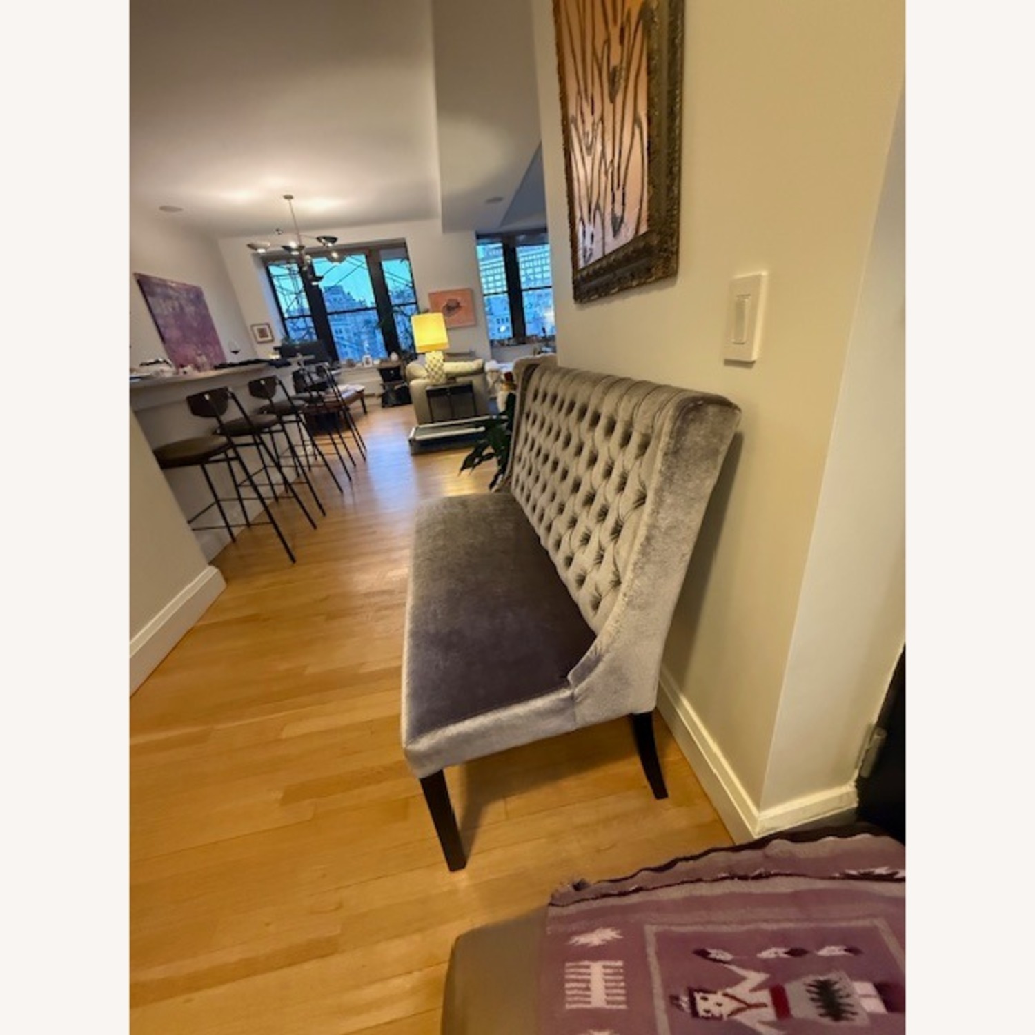 Small Dark Grey Velvet Loveseat - image-7