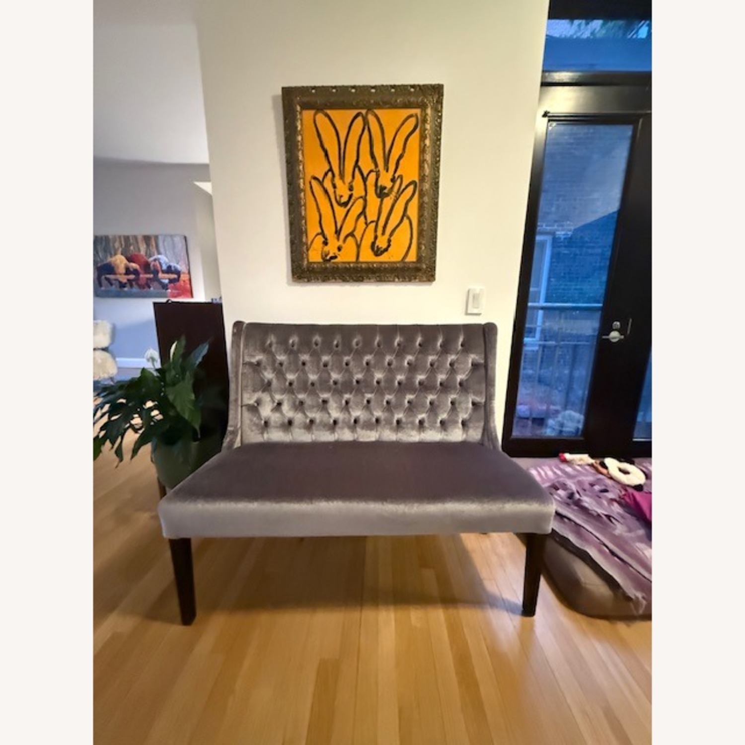 Small Dark Grey Velvet Loveseat - image-5