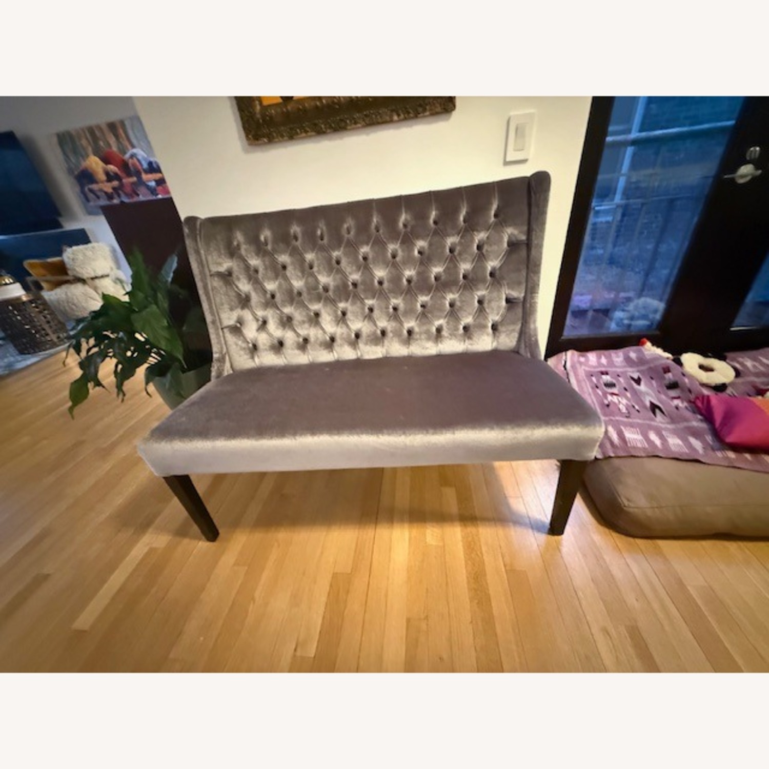 Small Dark Grey Velvet Loveseat - image-8