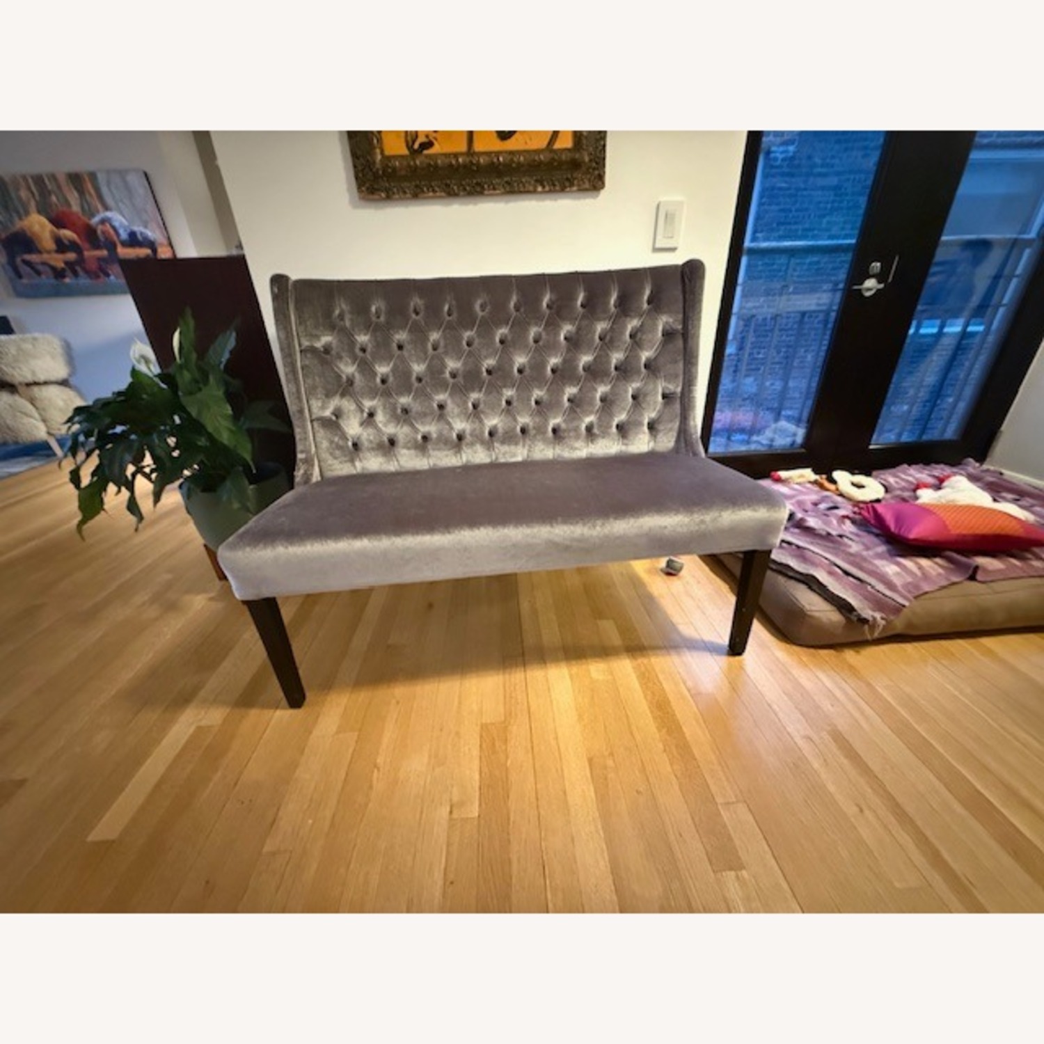 Small Dark Grey Velvet Loveseat - image-4