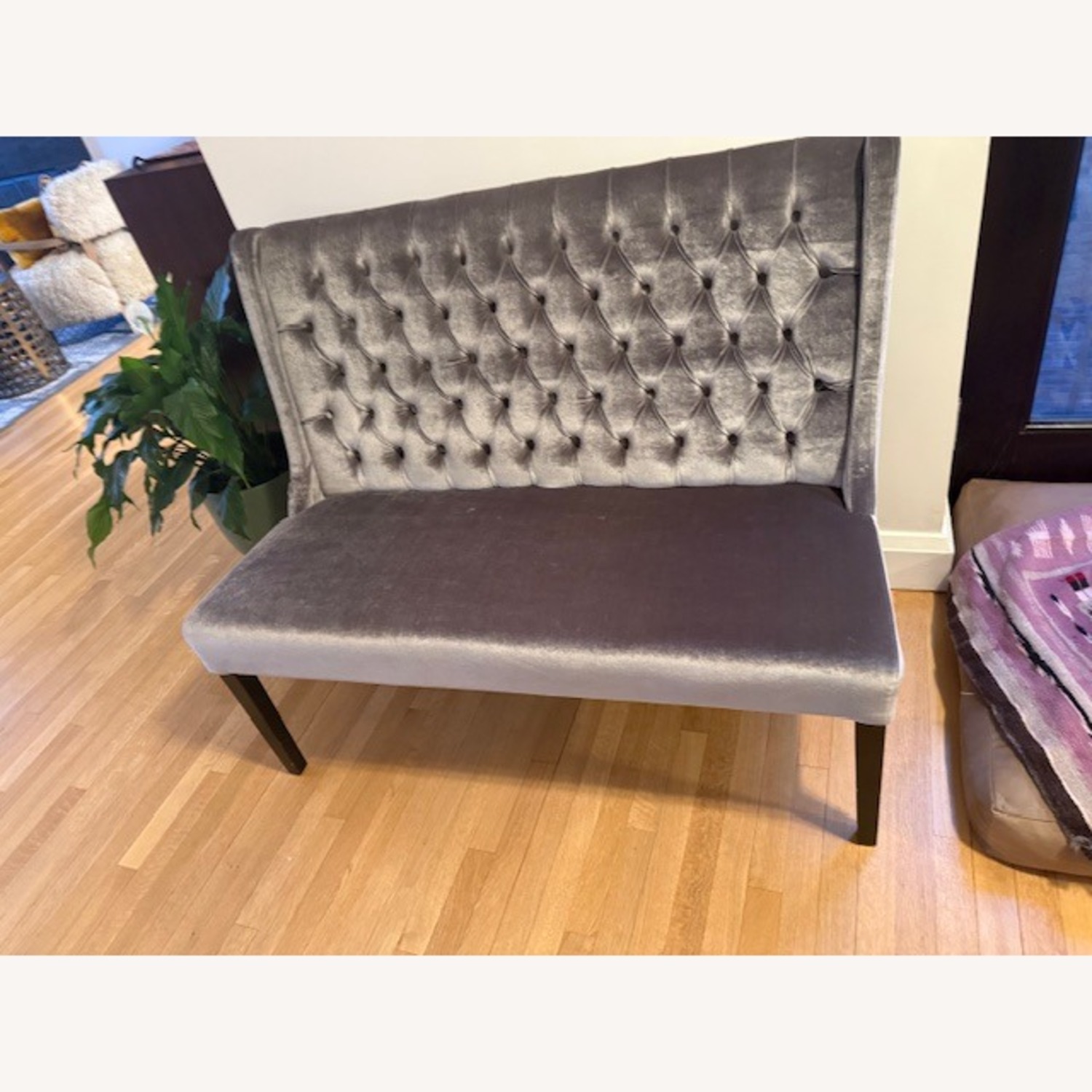 Small Dark Grey Velvet Loveseat - image-2