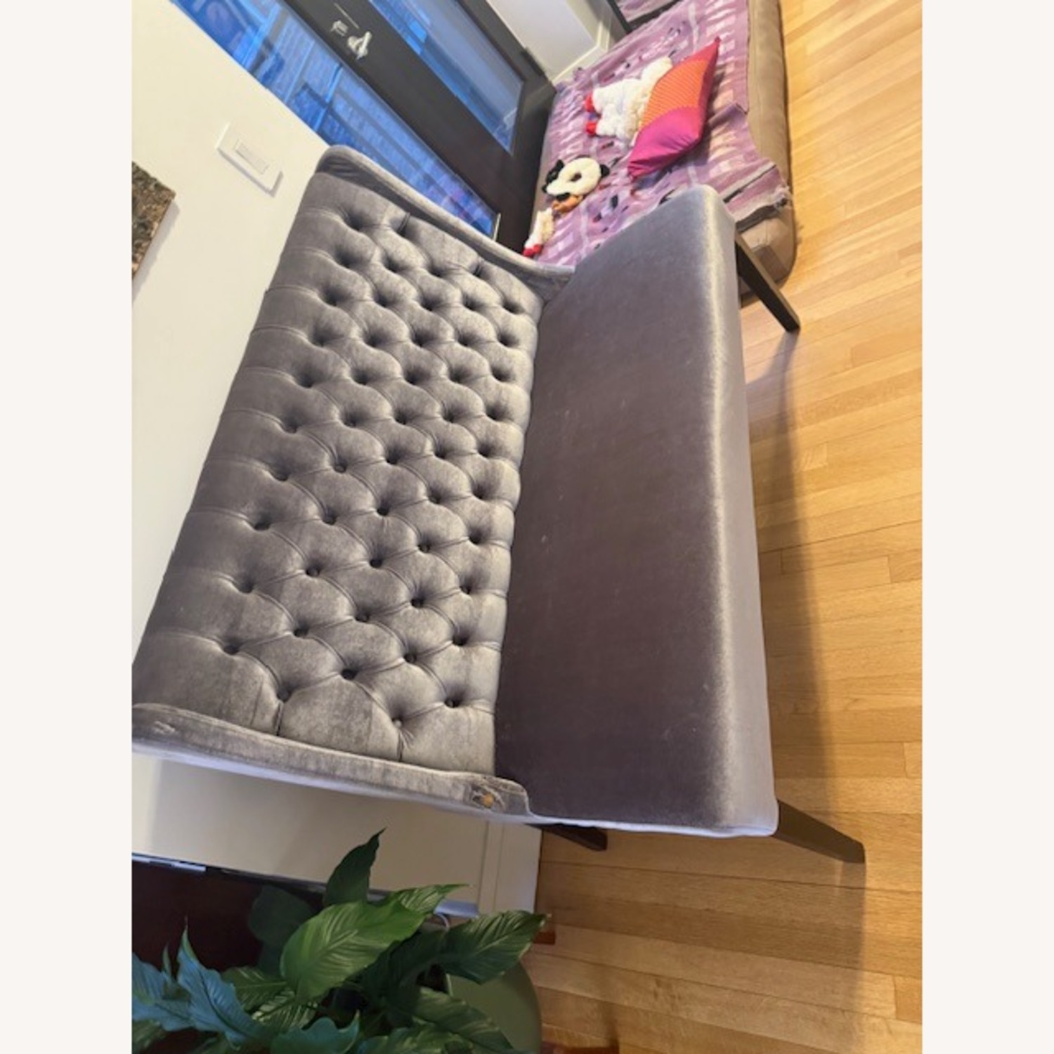Small Dark Grey Velvet Loveseat - image-3