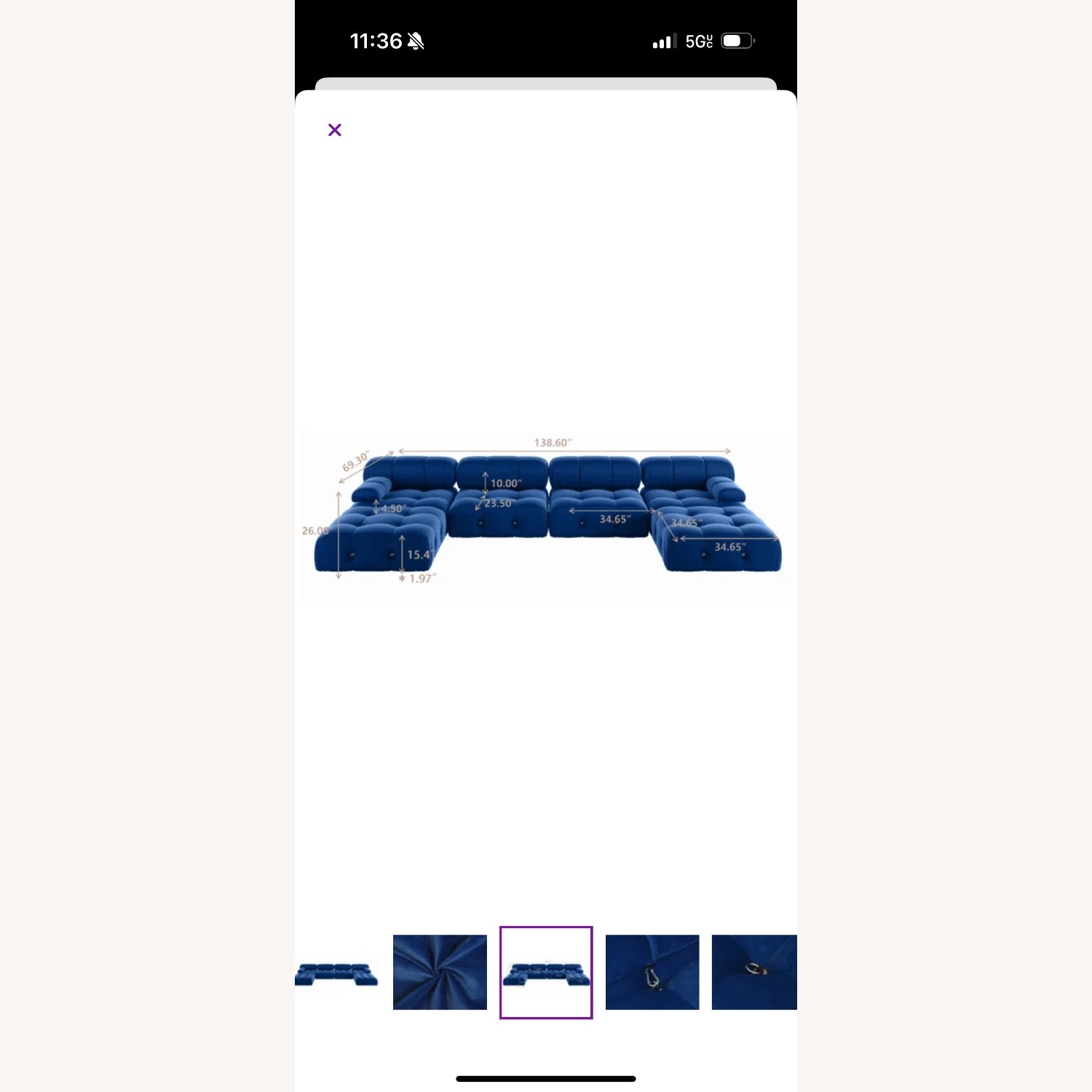 Velvet Modular Sofa with Ottoman - image-2