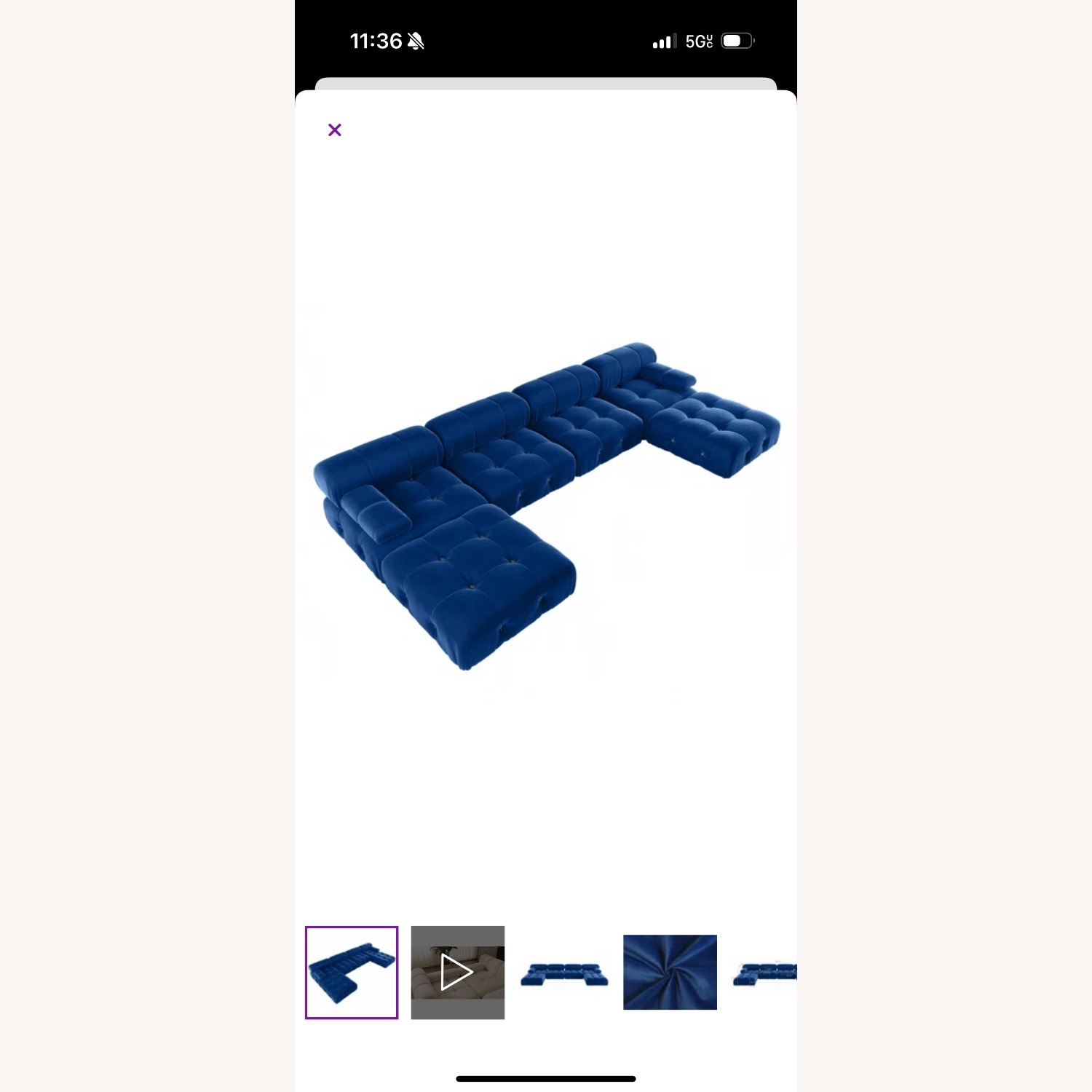 Velvet Modular Sofa with Ottoman - image-1