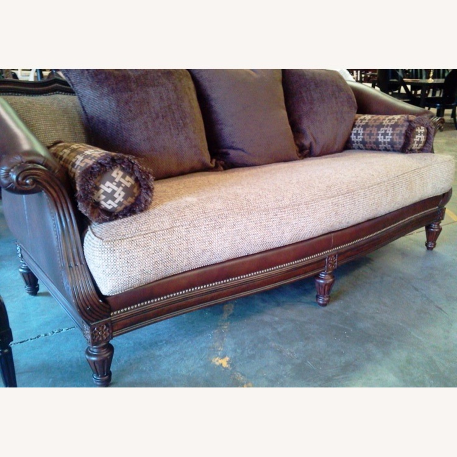 Wood and Leather Sofa - image-1