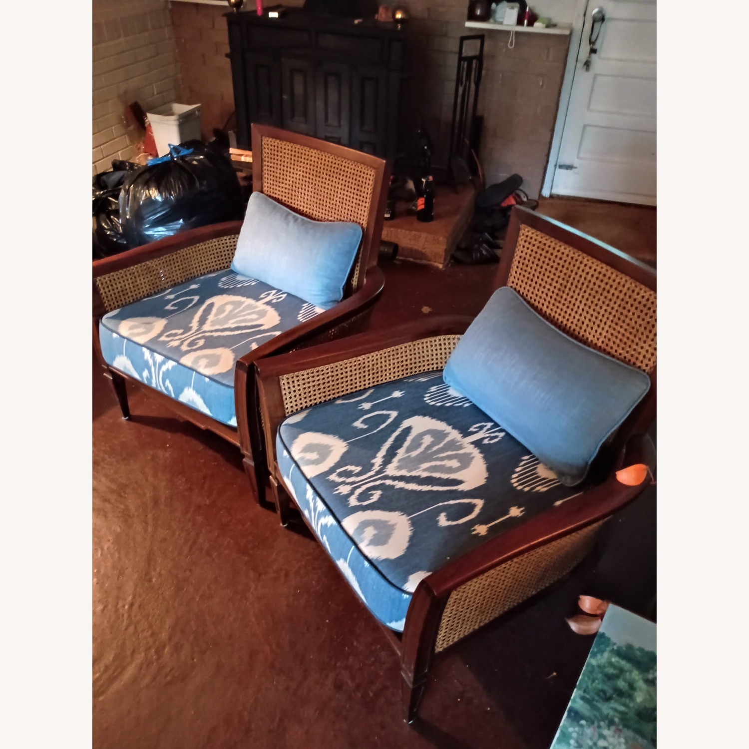 MCM Cane and Mahogany Pair of Armchairs  - image-2