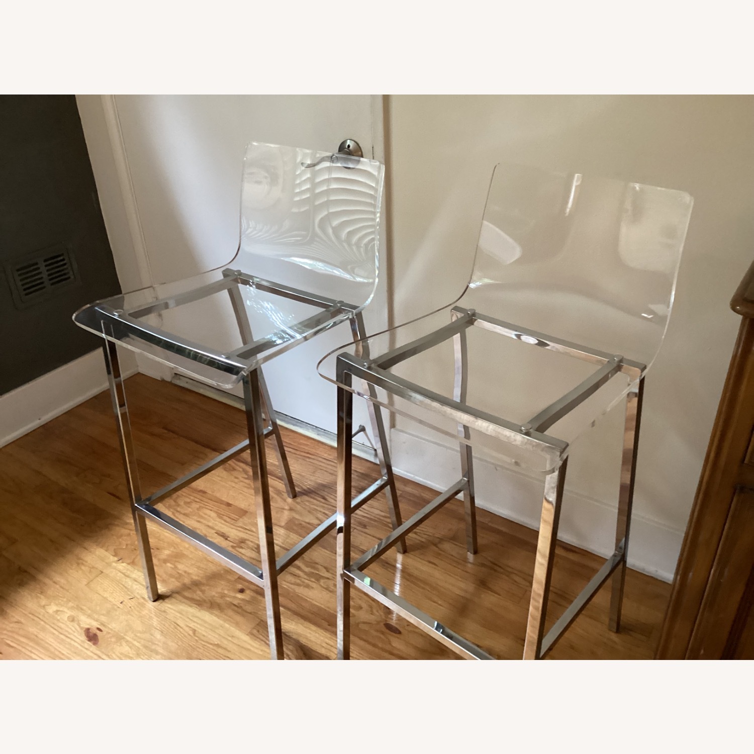 CB2 Chairs Acrylic & Chrome Bar Stools Set of 2 - image-1