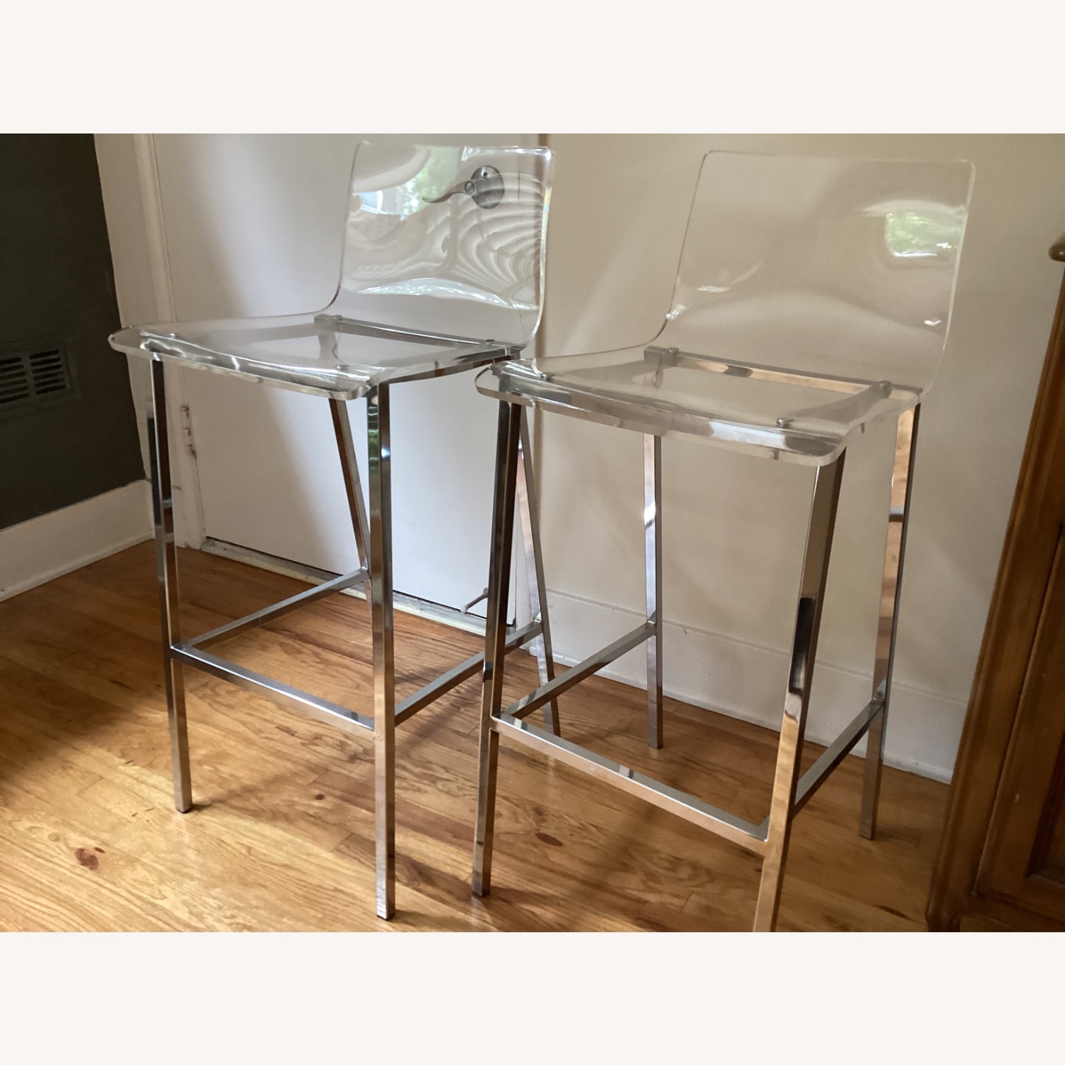 CB2 Chairs Acrylic & Chrome Bar Stools Set of 2 - image-2