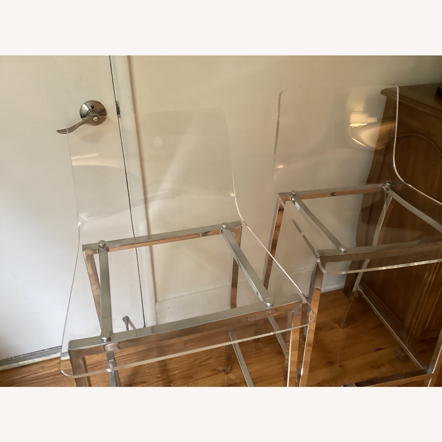 CB2 Chairs Acrylic & Chrome Bar Stools Set of 2 - image-3