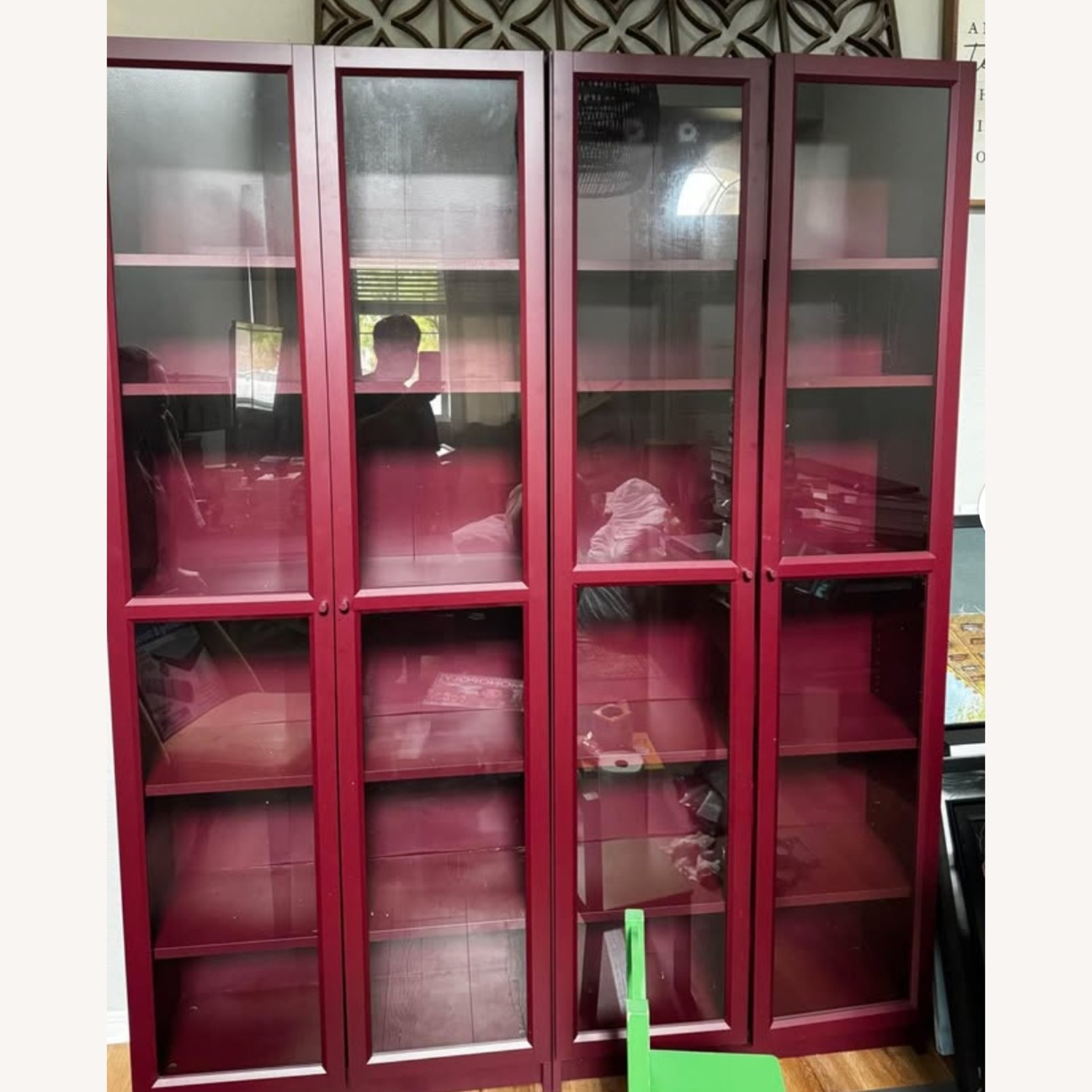 Billy Bookcases Red with Glass Doors - image-2