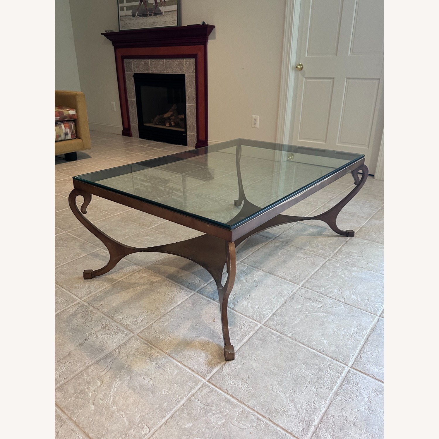 Glass Table with Bronze Frame and Legs - image-0