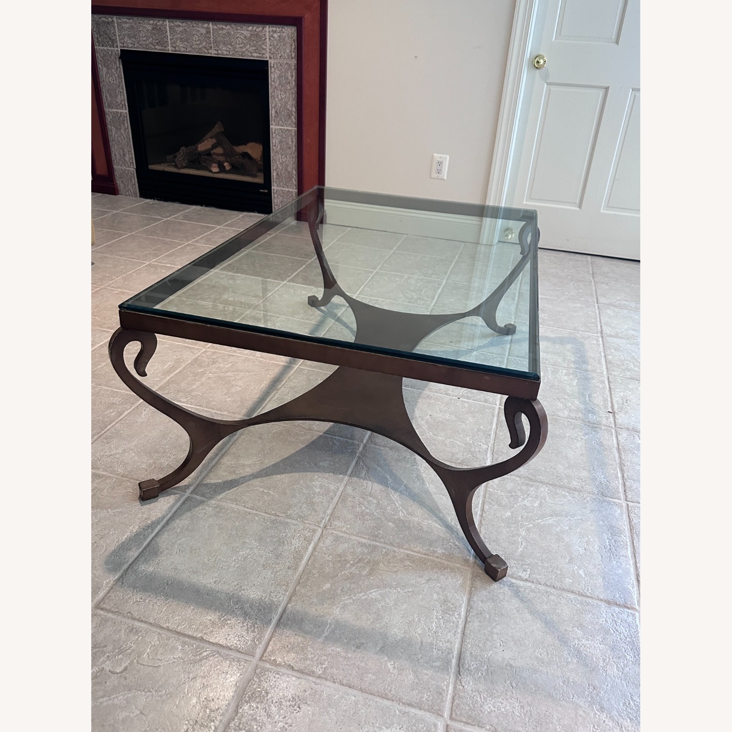 Glass Table with Bronze Frame and Legs - image-1