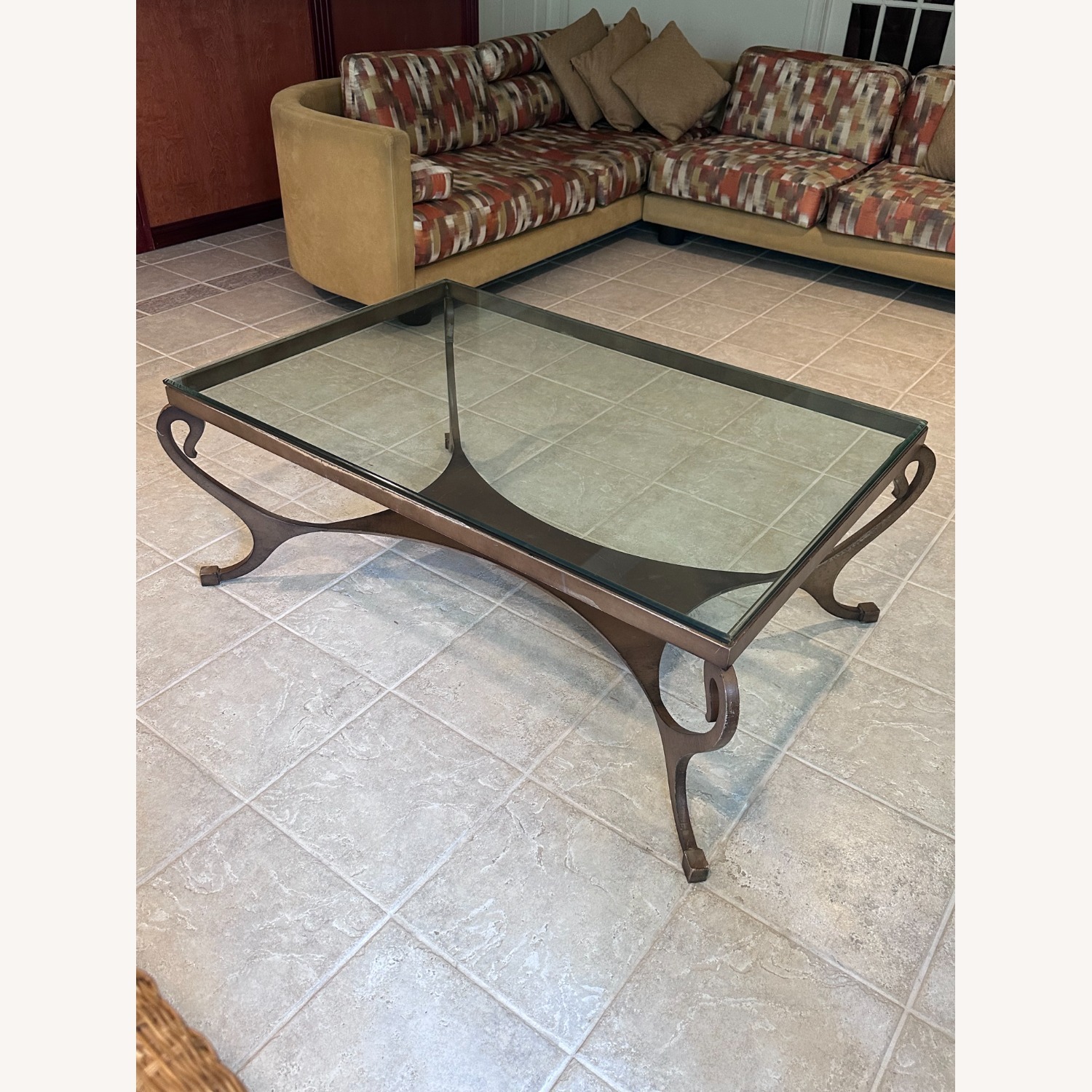 Glass Table with Bronze Frame and Legs - image-2