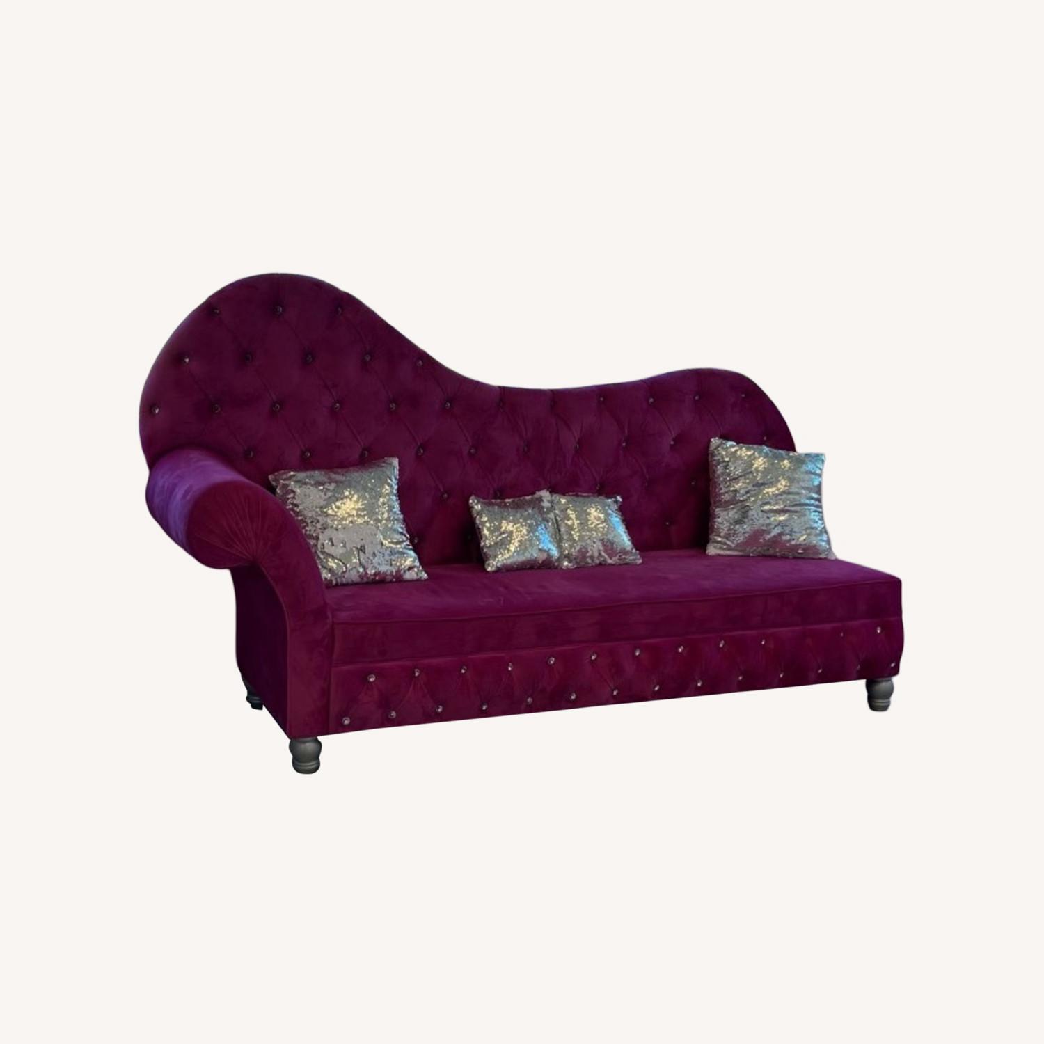 Royal Pink & Diamond Tufted Velvet Sofa & Ottoman - image-0