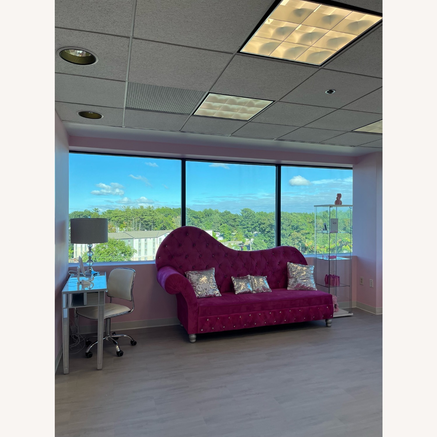 Royal Pink & Diamond Tufted Velvet Sofa & Ottoman - image-2